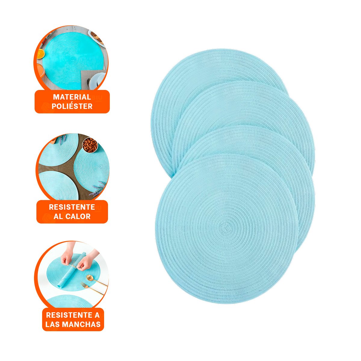 INDIVIDUAL DE MESA CIRCULAR BOHO CELESTE CLARO ESTILO NATURAL Y+PAPEL REGALO - 5