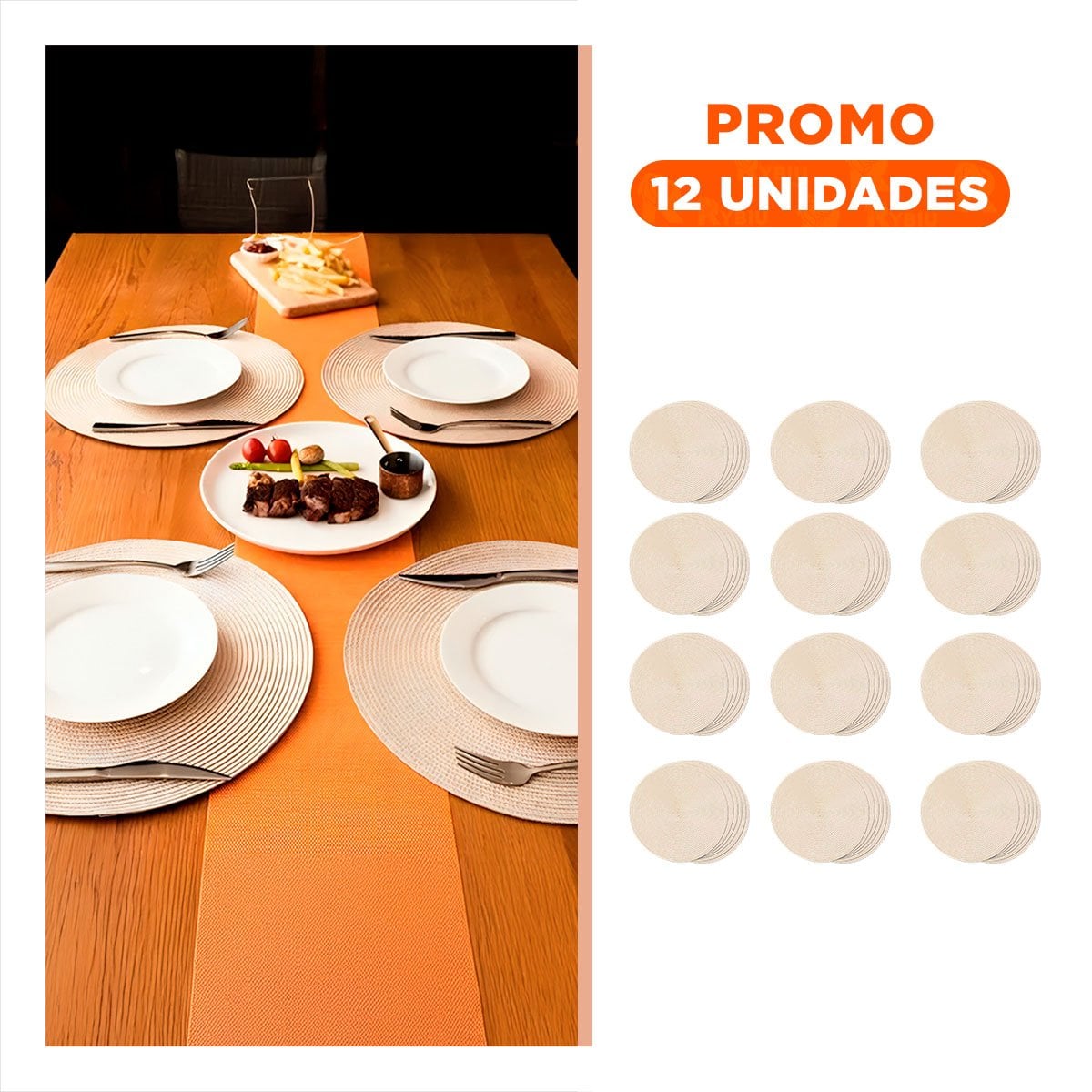 PACK12 TAPETE TEXTIL CIRCULAR BOHO BEIGE ESTILO BOHO - 1