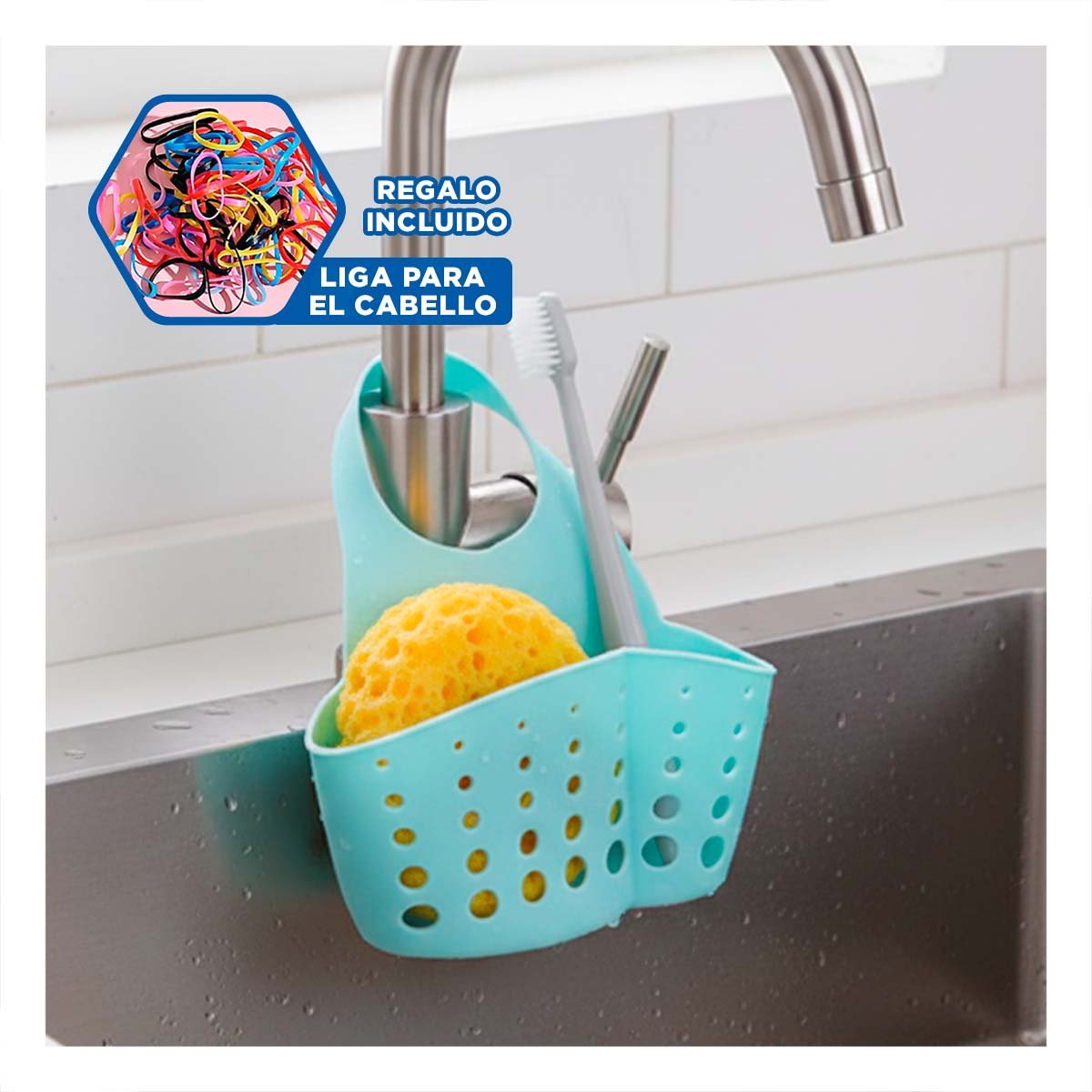 CANASTA COLGANTE CELESTE PARA MANTENER EL BANO ORDENADO 19X15CM Y+LIGAS REGALO - 2