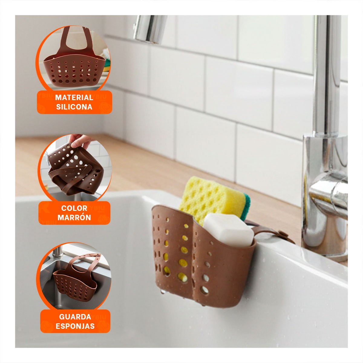 PACK2 CESTA COLGANTE MARRON PARA ORGANIZAR UTENSILIOS Y ESPONJAS 19X15CM - 5
