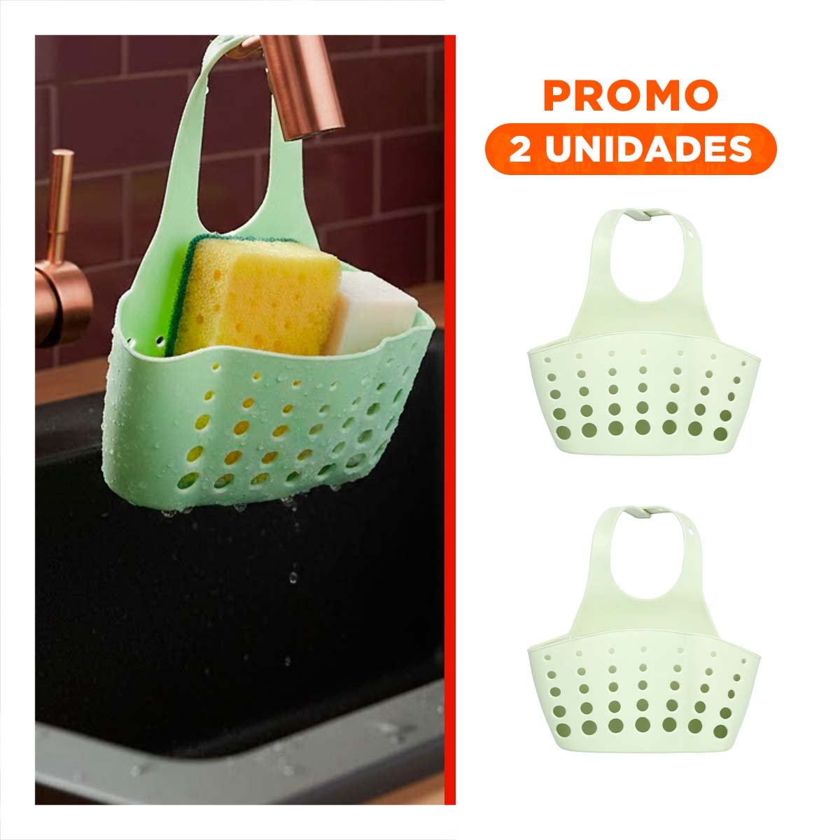 PACK2 CESTA COLGANTE VERDE PARA ALMACENAR ESPONJAS Y PRODUCTOS 19X15CM Y+REGALO STICKER - 1