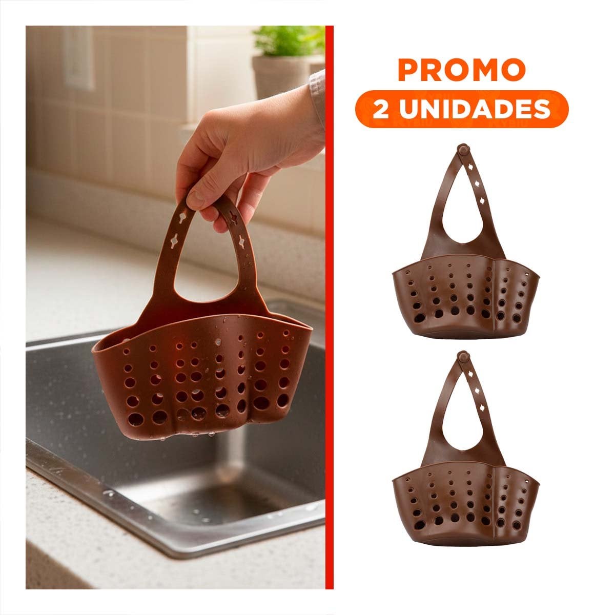 PACK2 CESTA COLGANTE MARRON PARA ALMACENAR ESPONJAS Y PRODUCTOS 19X15CM Y+REGALO STICKER - 1