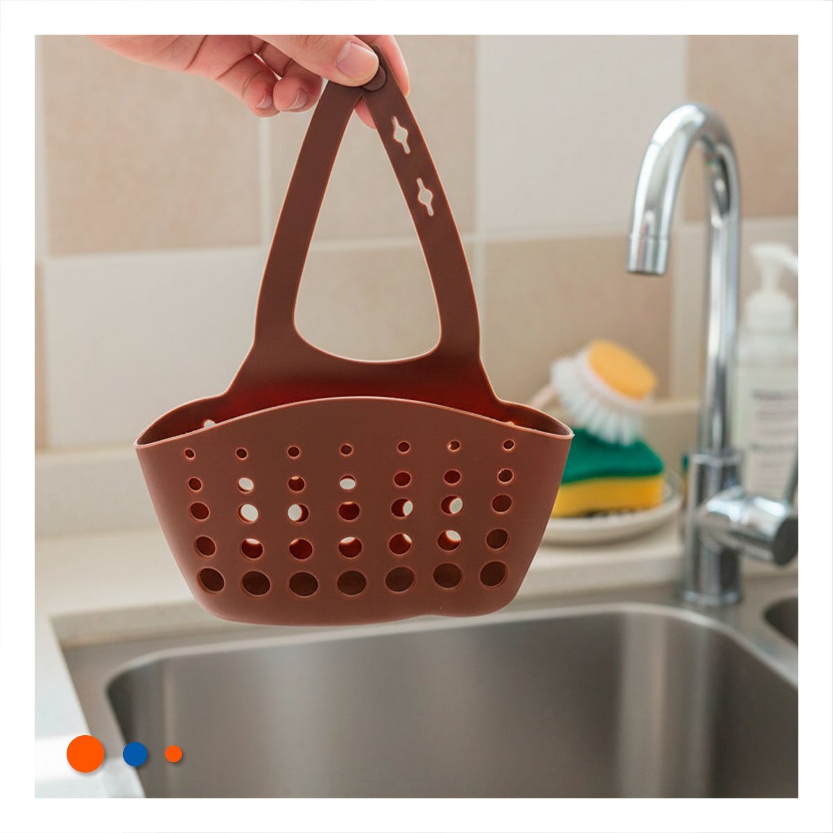 PACK2 CESTA COLGANTE MARRON PARA ALMACENAR ESPONJAS Y PRODUCTOS 19X15CM Y+REGALO STICKER - 3
