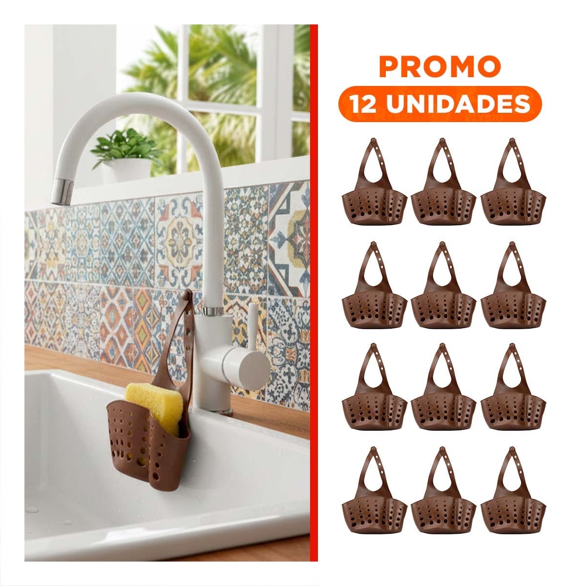 PACK12 CONTENEDOR COLGANTE MARRON PARA ESPONJAS Y JABONES 19X15CM - 1