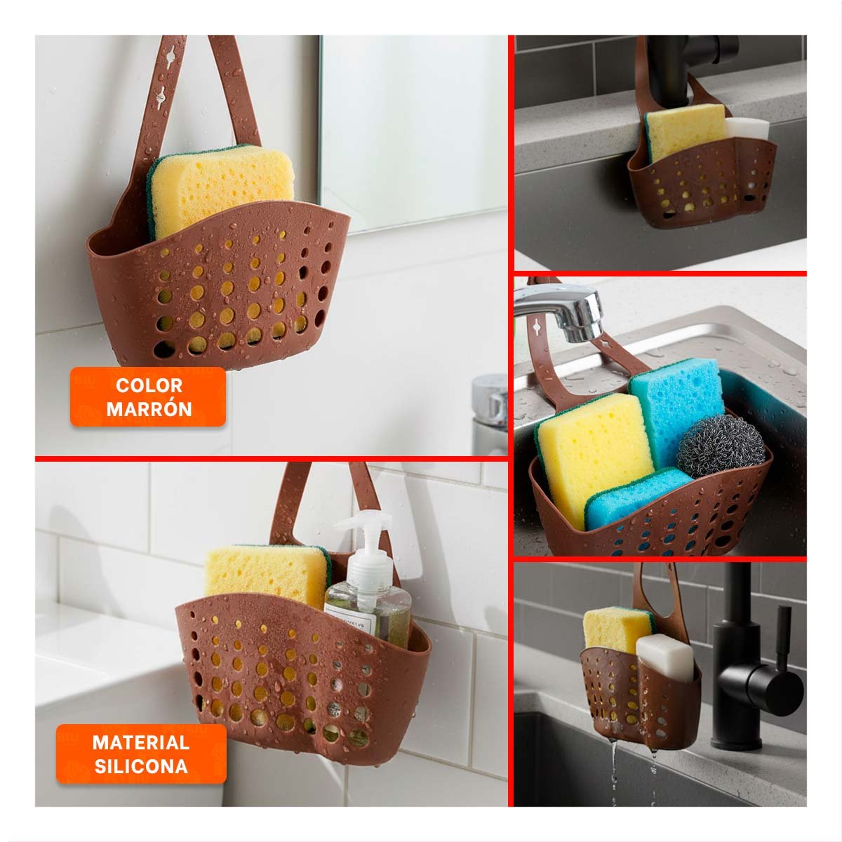 PACK12 CONTENEDOR COLGANTE MARRON PARA ESPONJAS Y JABONES 19X15CM - 2