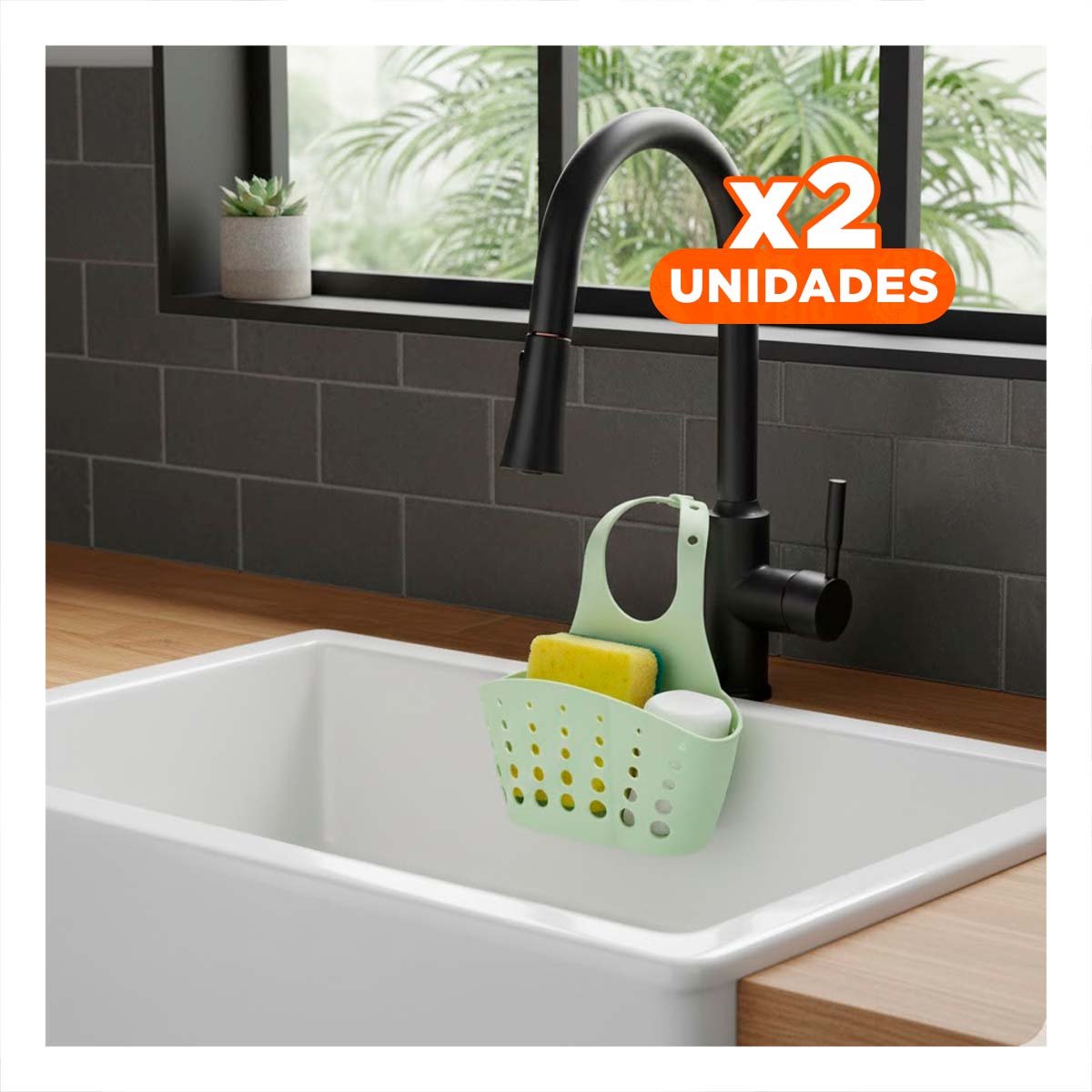 PACK2 CESTA COLGANTE VERDE PARA ORGANIZAR UTENSILIOS Y ESPONJAS 19X15CM - 1