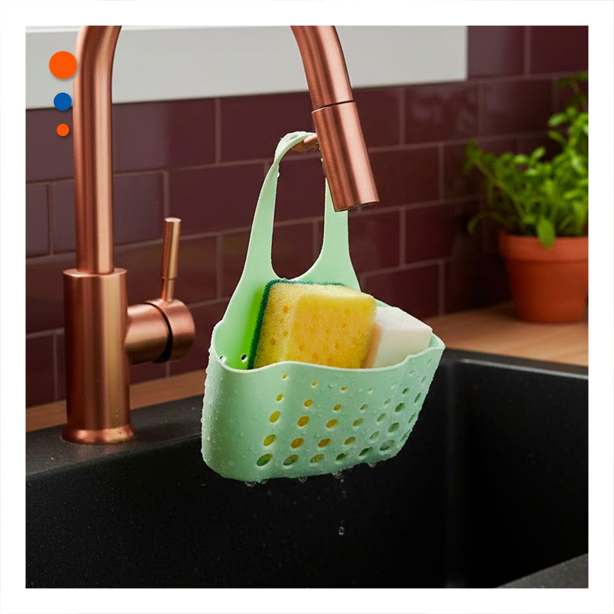 PACK2 CESTA COLGANTE VERDE PARA ORGANIZAR UTENSILIOS Y ESPONJAS 19X15CM - 3