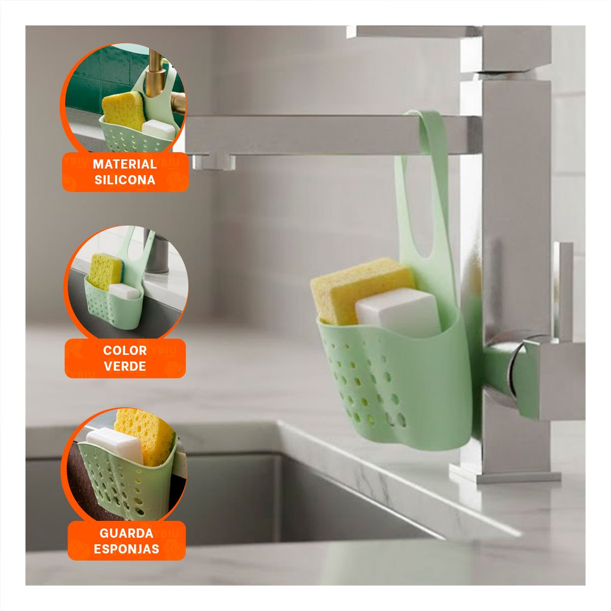 PACK2 CESTA COLGANTE VERDE PARA ORGANIZAR UTENSILIOS Y ESPONJAS 19X15CM - 5
