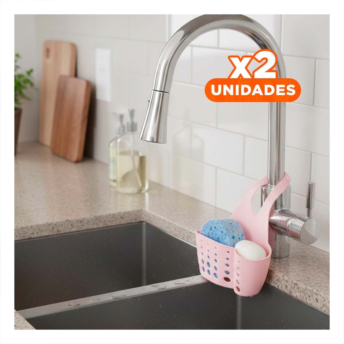 PACK2 CESTA COLGANTE ROSADO PARA ORGANIZAR UTENSILIOS Y ESPONJAS 19X15CM - 1