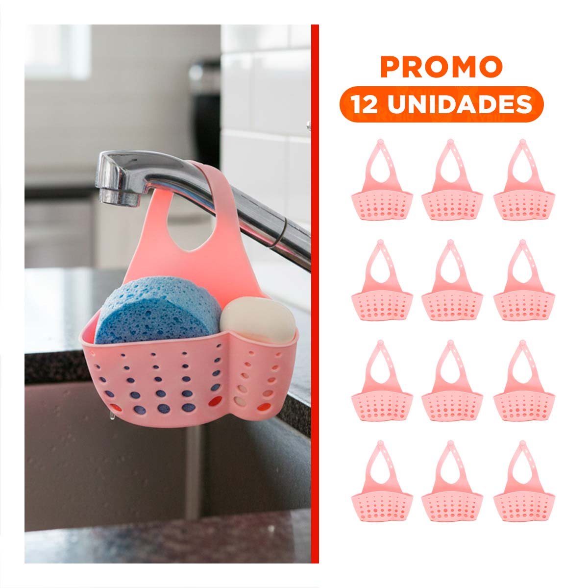 PACK12 CONTENEDOR COLGANTE ROSADO PARA ESPONJAS Y JABONES 19X15CM - 1