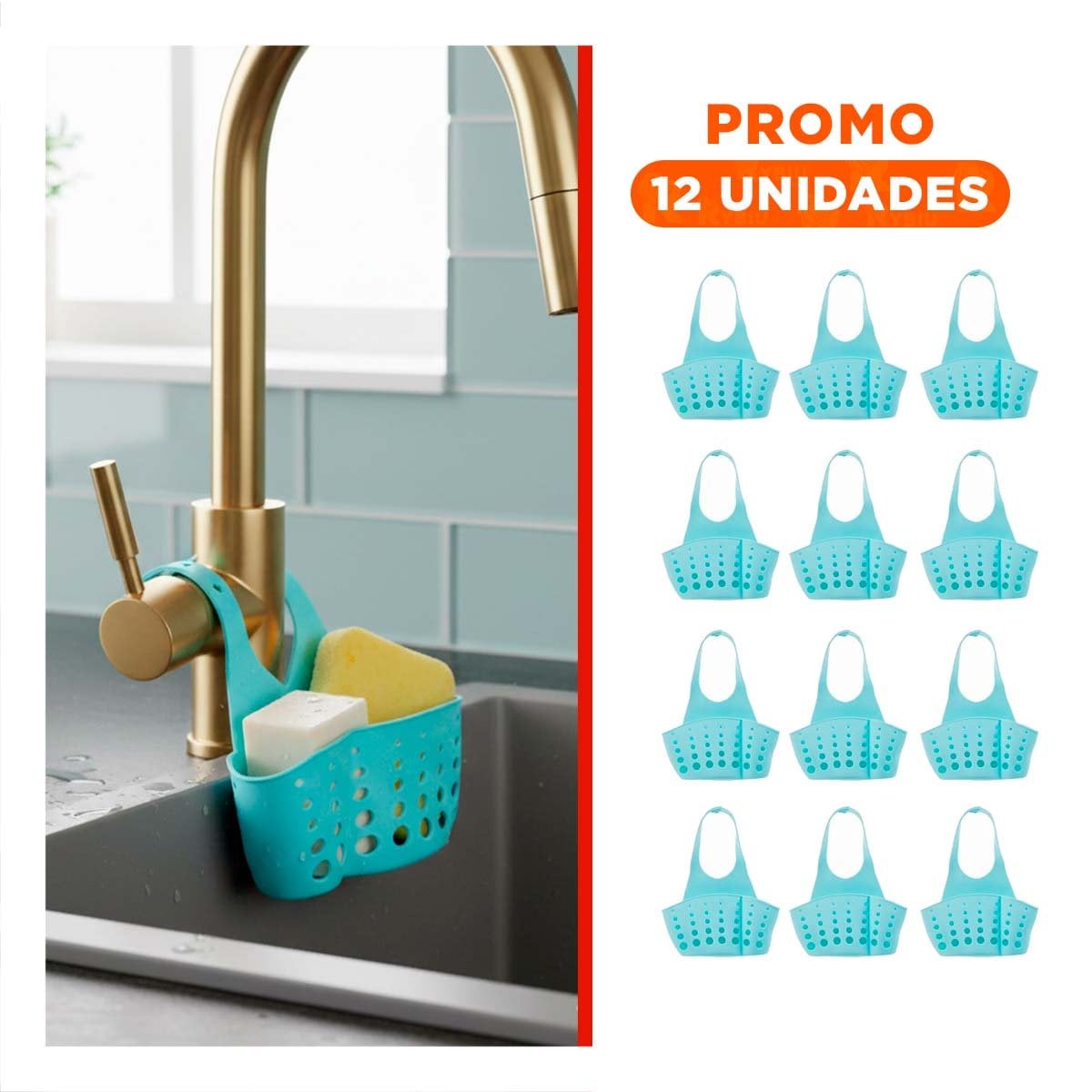 PACK12 CONTENEDOR COLGANTE CELESTE PARA ESPONJAS Y JABONES 19X15CM - 1
