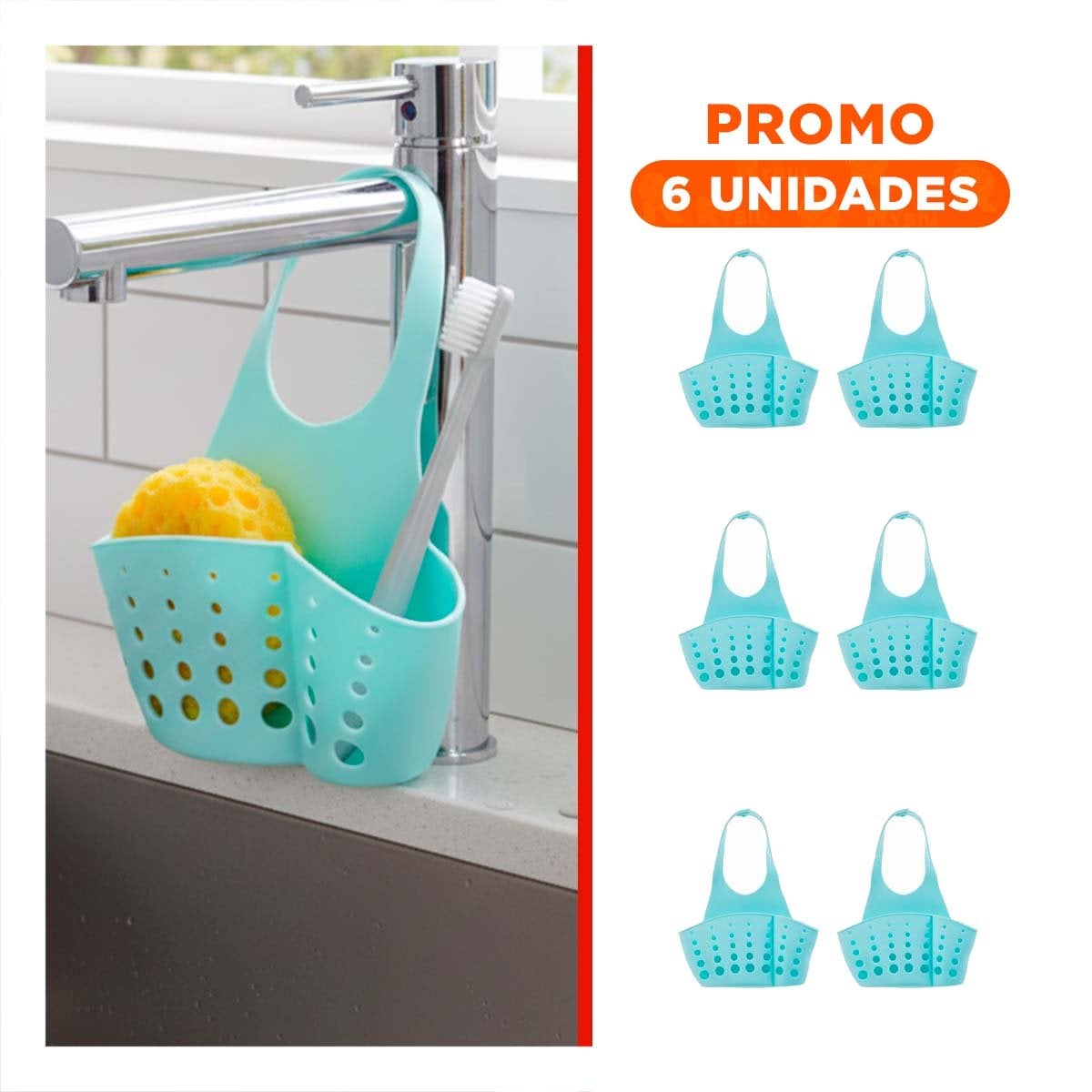 PACK6 CONTENEDOR COLGANTE DECORATIVO CELESTE PARA BANO Y LAVANDERIA 19X15CM Y+REGALO STICKER - 1