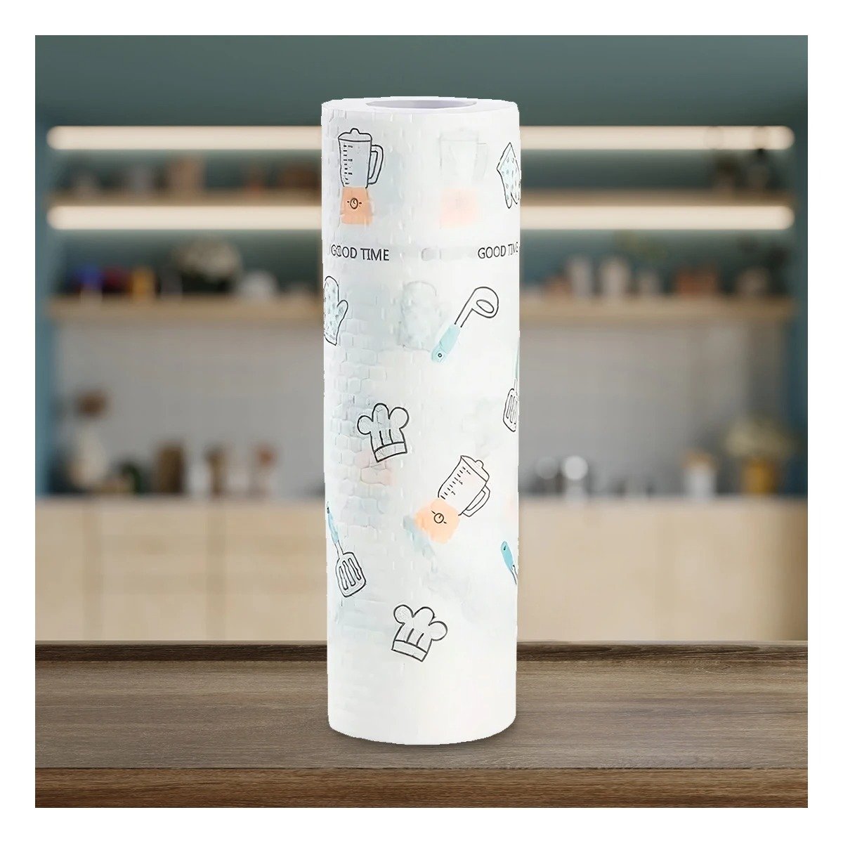 ROLLO DE PAPEL TOALLA COLOR BLANCO CON DIBUJOS DECORATIVOS DOBLE CAPA USO DIARIO - 1