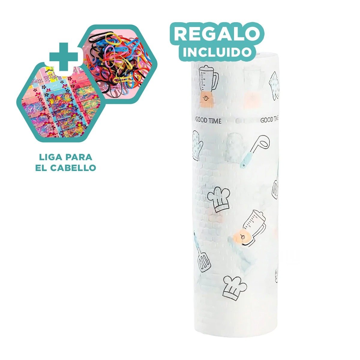 ROLLO DE PAPEL TOALLA COLOR BLANCO DOBLE CAPA CON DIBUJOS PARA LIMPIEZA Y+LIGAS REGALO - 2