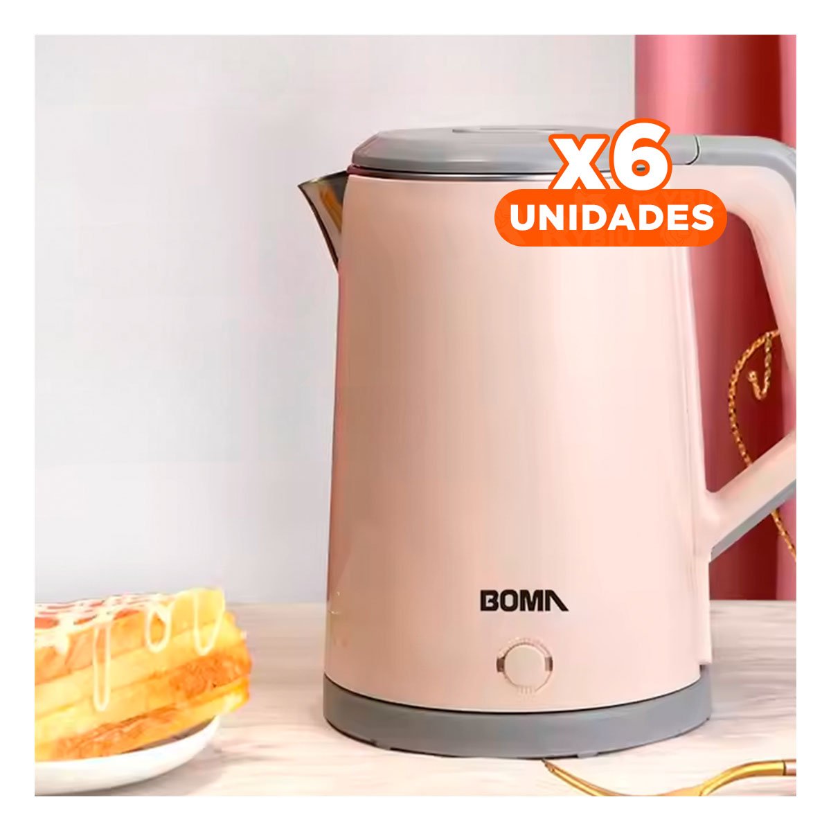PACK6 CALDERA ELECTRICA COMPACTA CON LUZ INDICADORA Y ENCENDIDO RAPIDO 2,3L MELON - 1