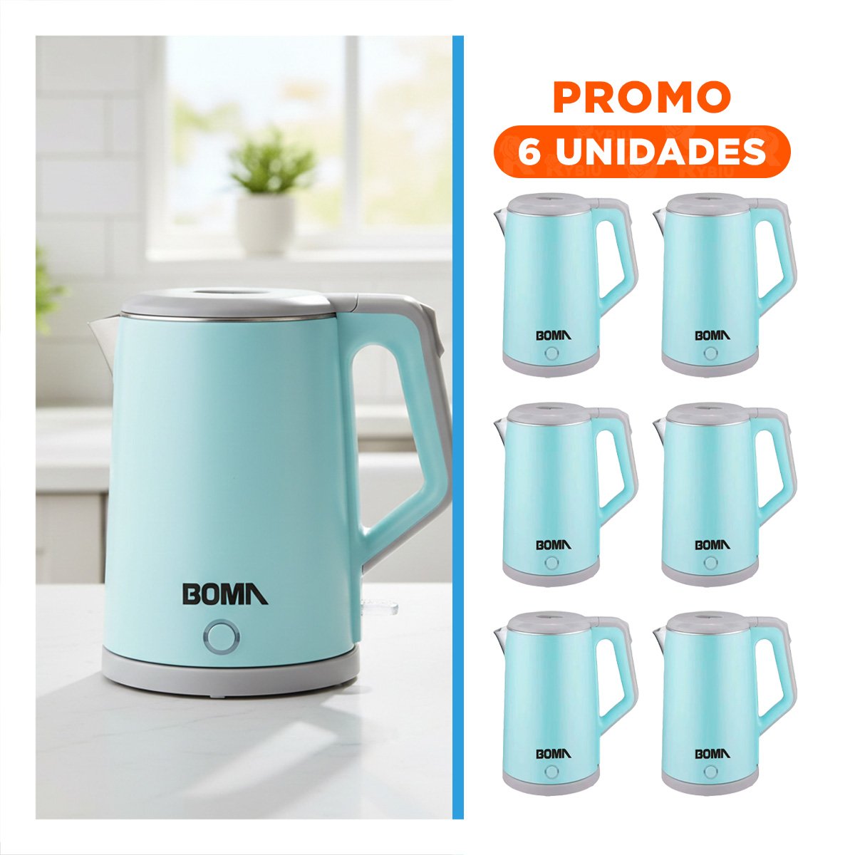 PACK6 CALDERA ELECTRICA SEGURA CON SISTEMA DE APAGADO AUTOMATICO 2,3L CELESTE YREGALO STICKER - 1