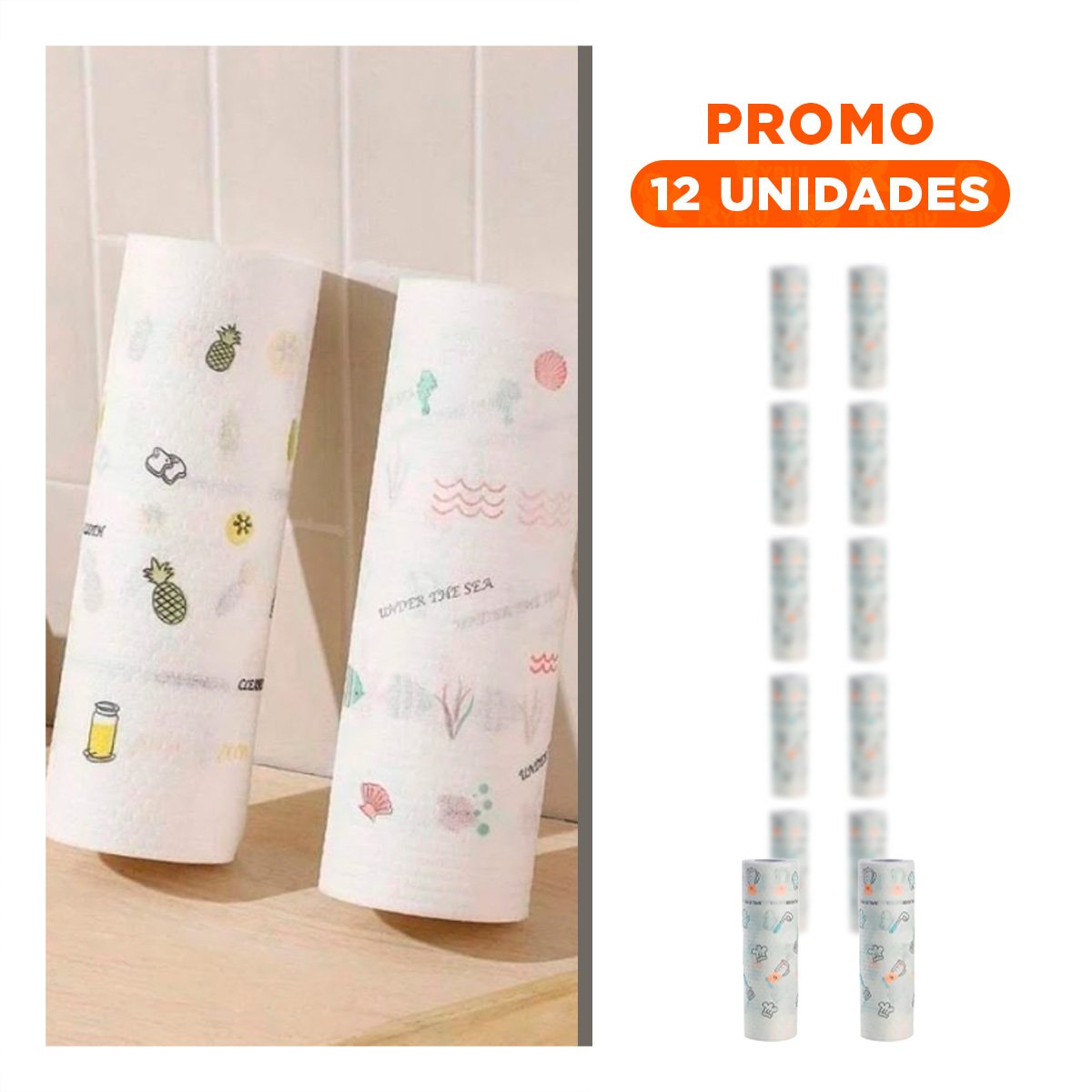 PACK12 TOALLAS RESISTENTES DE PAPEL COLOR BLANCO CON DIBUJOS DOBLE CAPA - 1