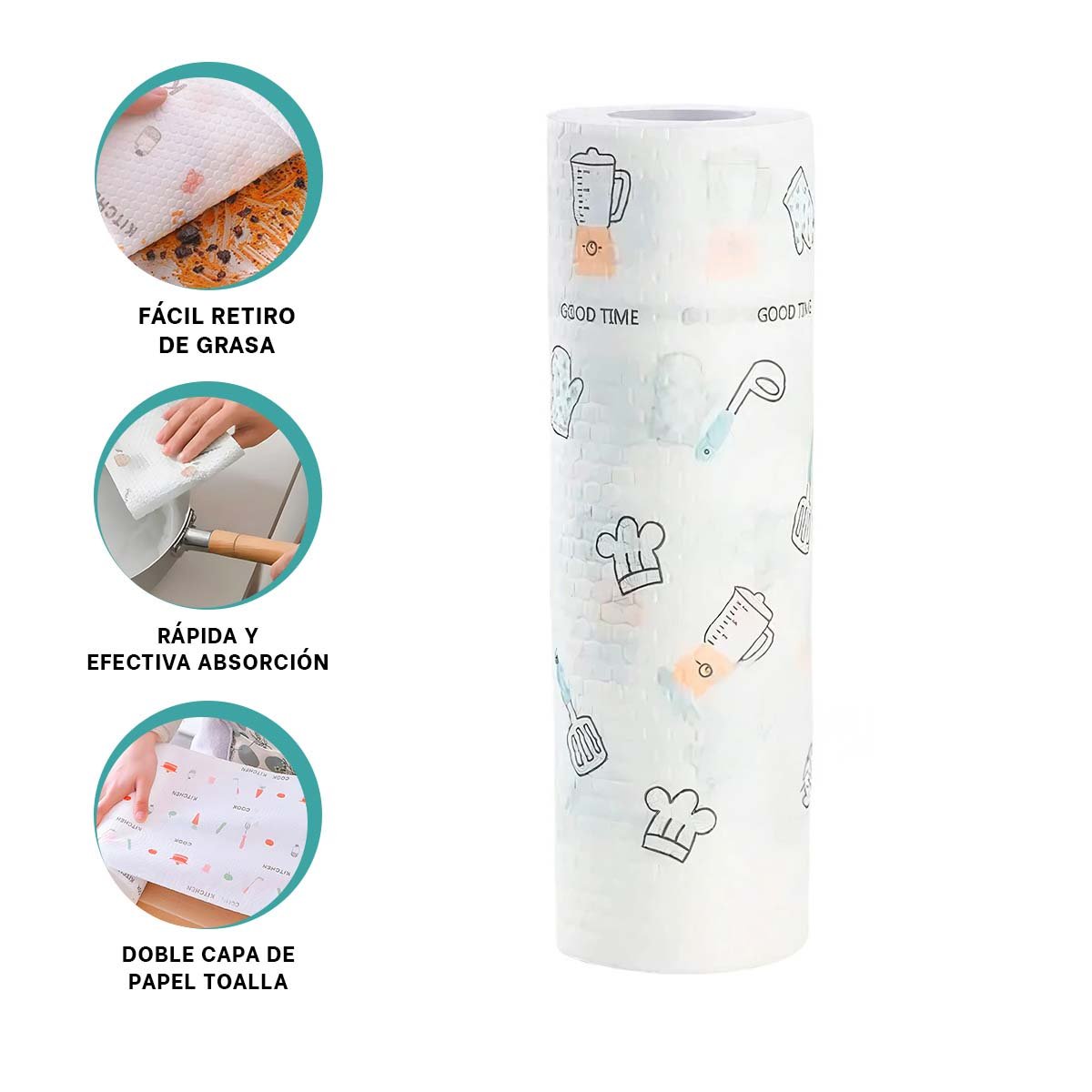 ROLLO ABSORVENTE DE PAPEL TOALLA COLOR BLANCO CON DIBUJOS DOBLE CAPA HOGAR Y+PAPEL REGALO - 5