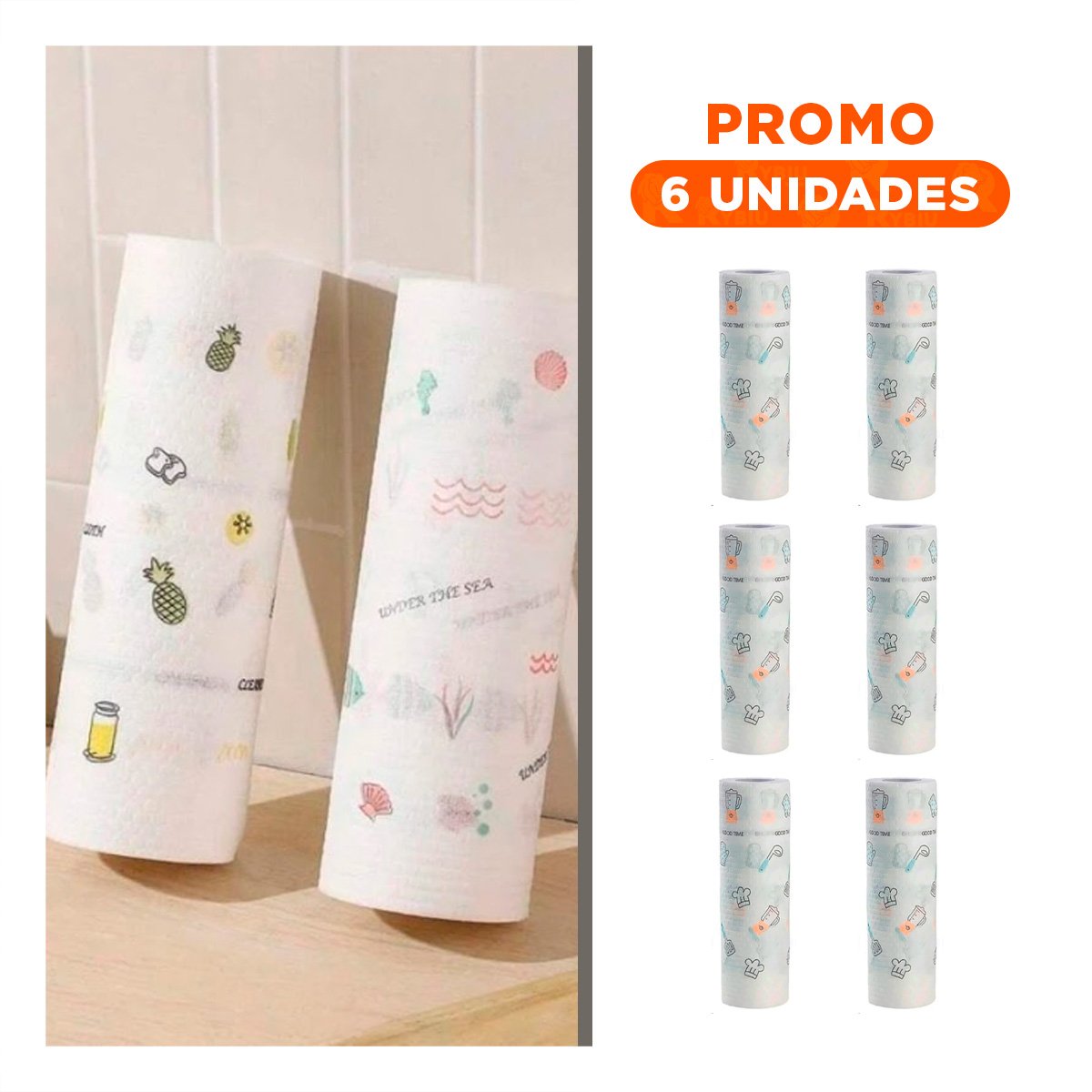 PACK6 TOALLAS DE PAPEL COLOR BLANCO CON DIBUJOS EN DOBLE CAPA LIMPIEZA Y+REGALO STICKER - 1