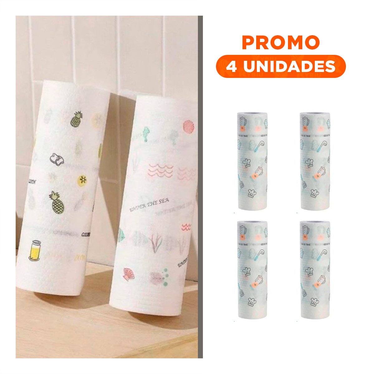 PACK4 SERVILLETAS DE PAPEL TOALLA COLOR BLANCO CON DIBUJOS DOBLE CAPA COCINA - 1