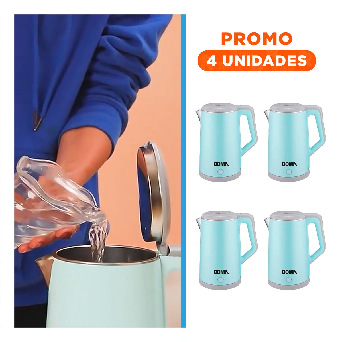 PACK4 TETERA ELECTRICA SEGURA CON SISTEMA RAPIDO DE HERVIDO 2,3L CELESTE - 1