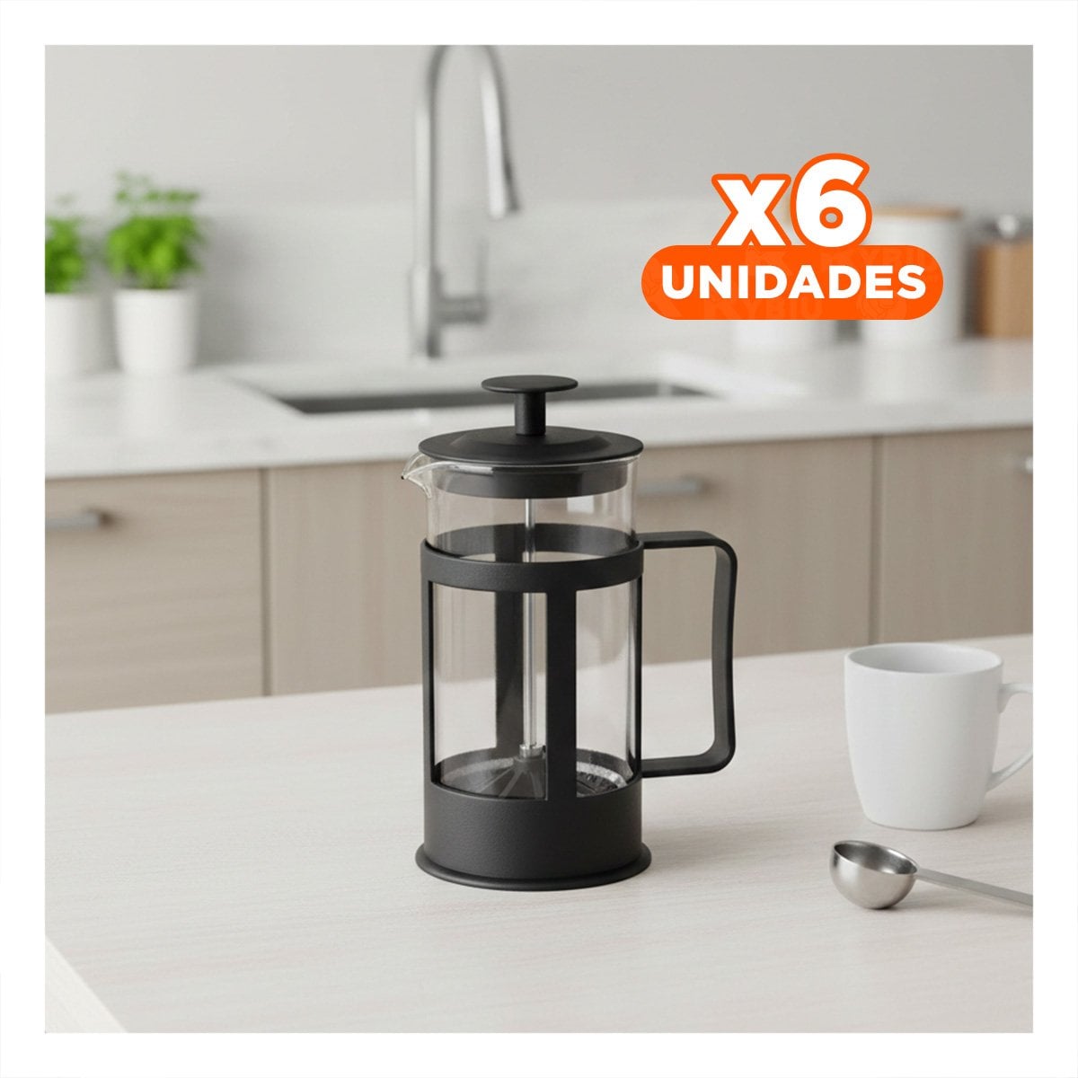 PACK6 MAQUINA DE CAFE COMPACTA CON BANDEJA Y ASA NEGRO 600ML YPAPEL REGALO - 1