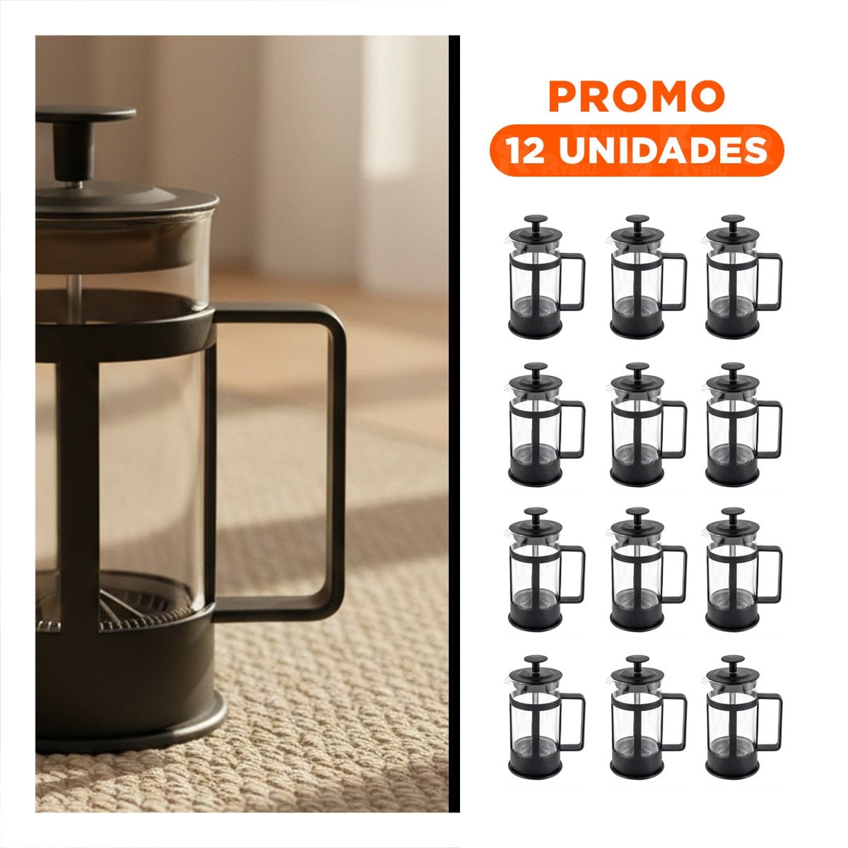 PACK12 MAQUINA DE CAFE MODERNA PRENSA FRANCESA CON CRISTAL NEGRO 600ML - 1