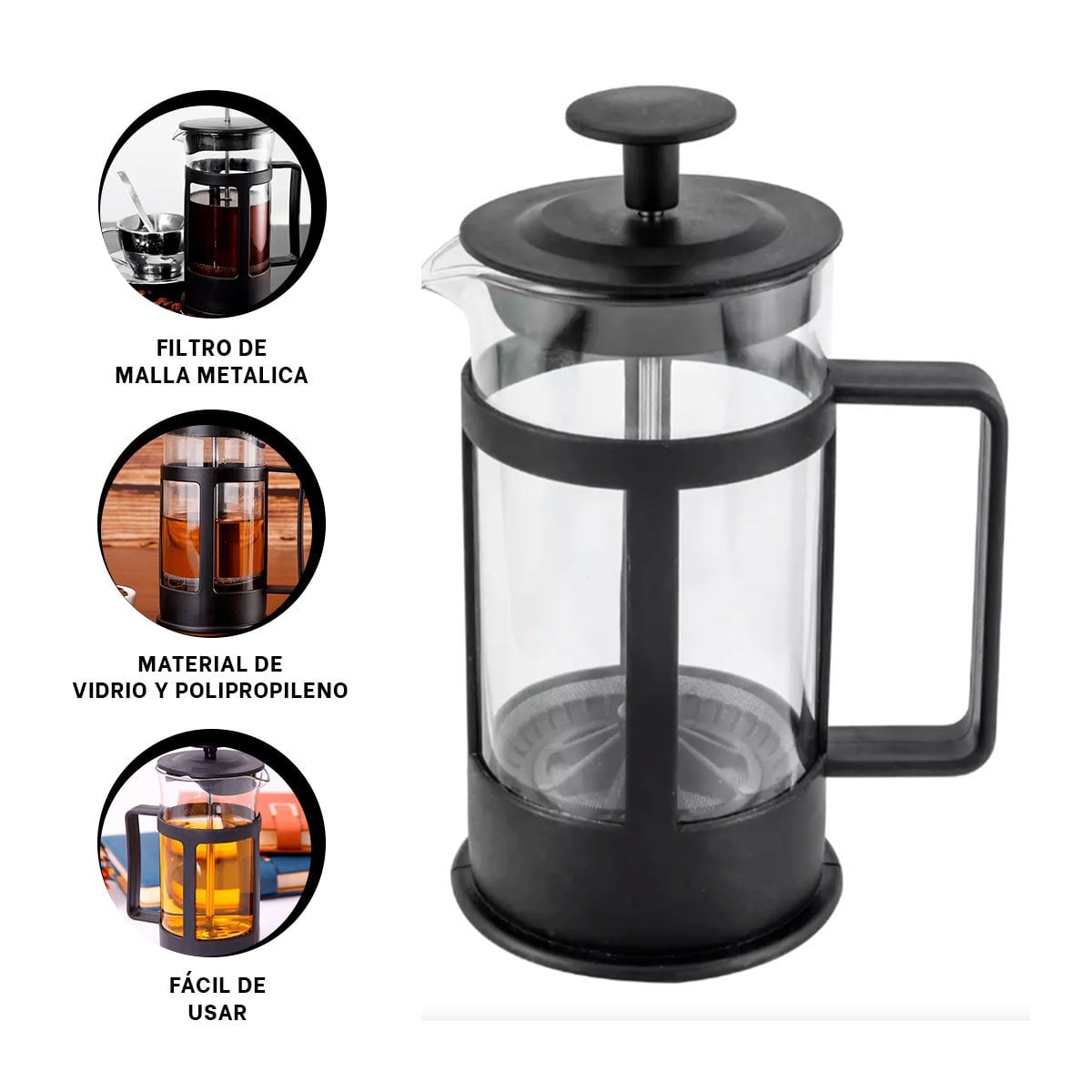 CAFETERA MULTIFUNCIONAL DE VIDRIO CON BASE Y FILTRO PARA CAFE NEGRO 600ML YPOST IT - 5