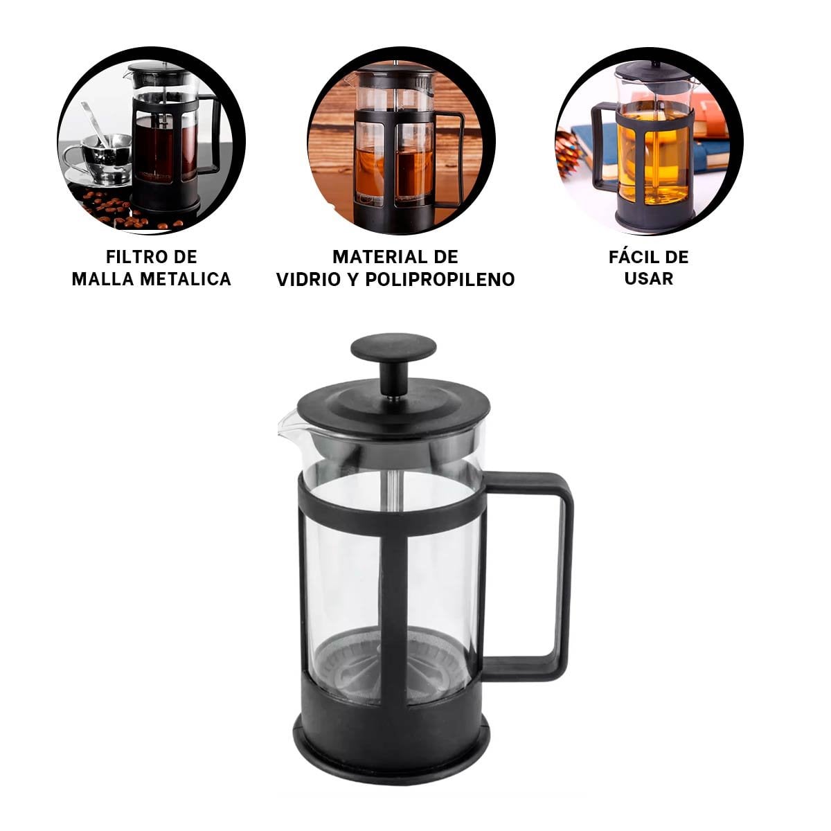 CAFETERA FRANCESA DE DISEÑO MODERNO PARA CAFE Y TE CON ASA NEGRO 600ML YPAPEL REGALO - 5