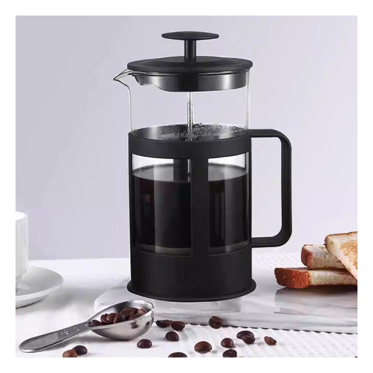 CAFETERA PRENSA FRANCESA CON CRISTAL TRANSPARENTE Y FILTRO DE ACERO NEGRO 600ML - 1