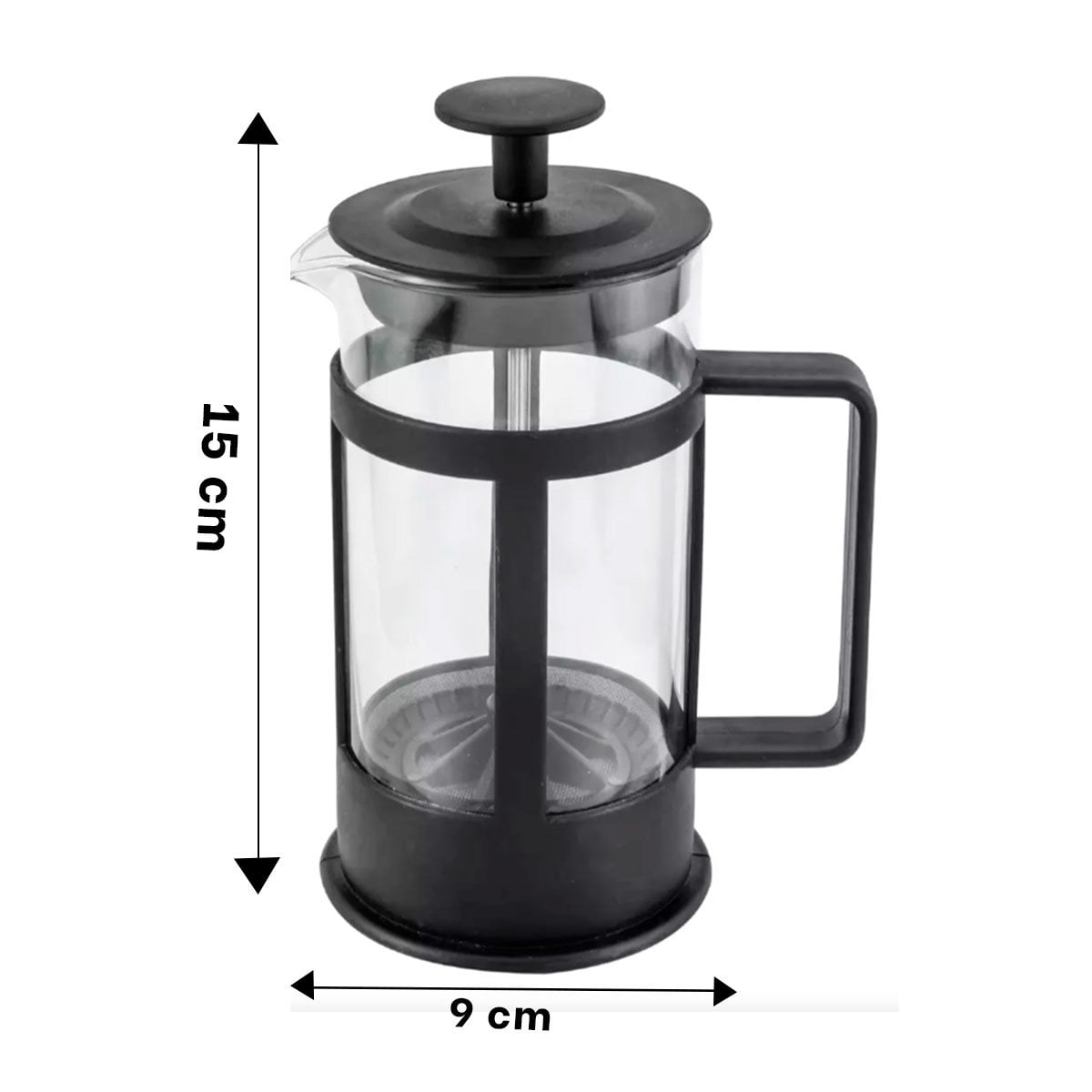 CAFETERA PRENSA FRANCESA CON CRISTAL TRANSPARENTE Y FILTRO DE ACERO NEGRO 600ML - 4