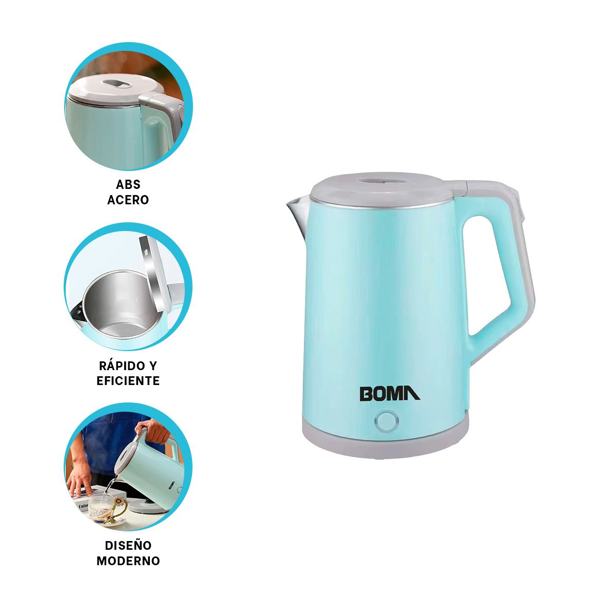 HERVIDOR ELEGANTE CON LUZ INDICADORA Y DISEÑO MODERNO 2,3L CELESTE YPOST IT - 5