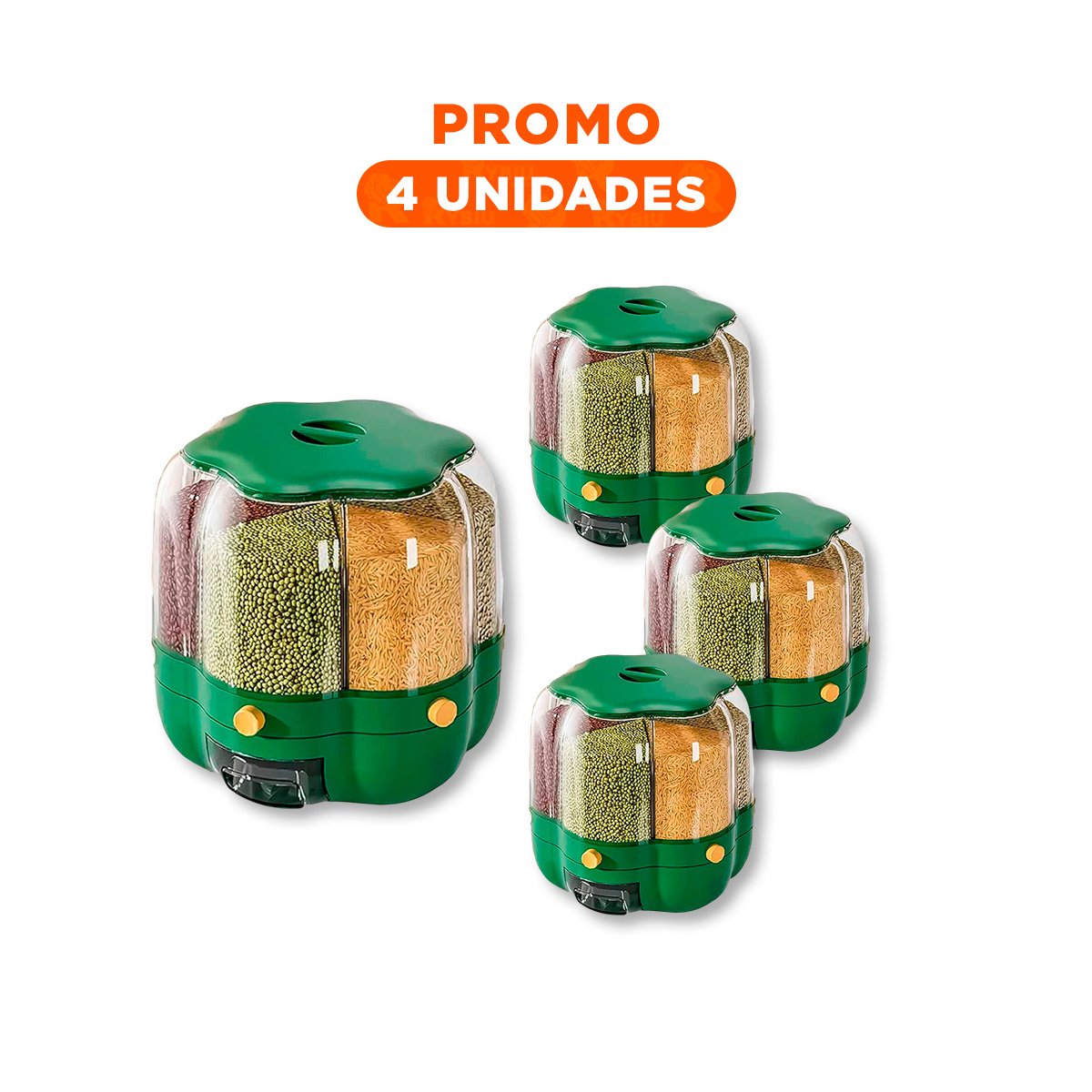 PACK4 ORGANIZADOR DE GRANOS VERDE 6 KG CON DISEÑO ELEGANTE EN SU CASA - 1