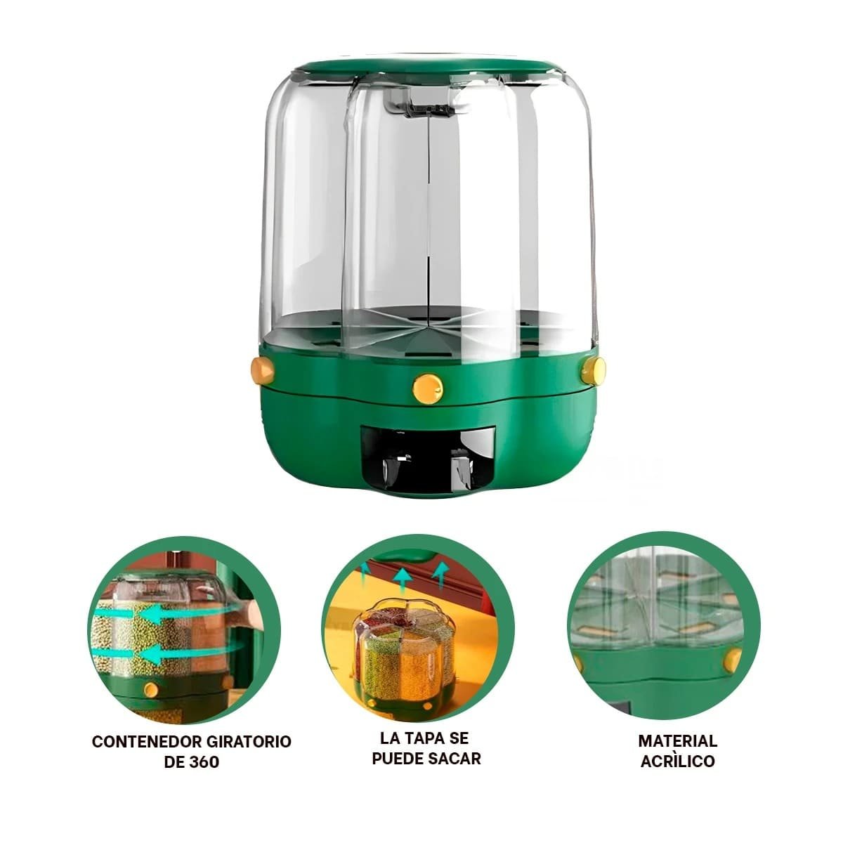DISPENSADOR GIRATORIO VERDE 9 KG PARA BRINDAR COMODIDAD EN CASA Y+POST IT - 5