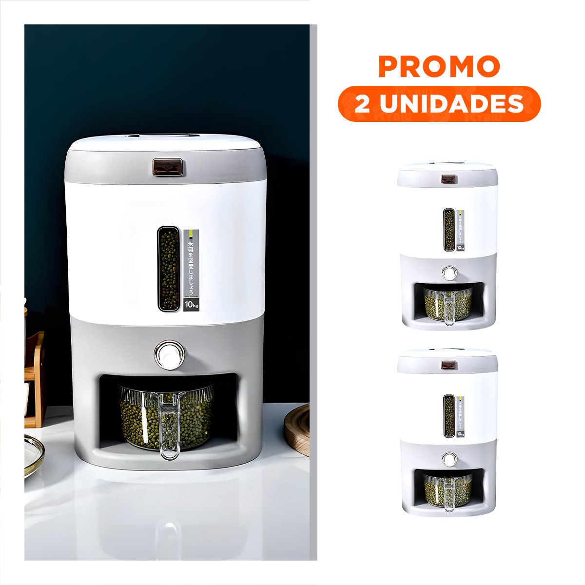 PACK2 EXPENDEDOR RECTANGULAR 10KG ARROZ Y LEGUMBRES PLOMO CON BLANCO Y+REGALO STICKER - 1