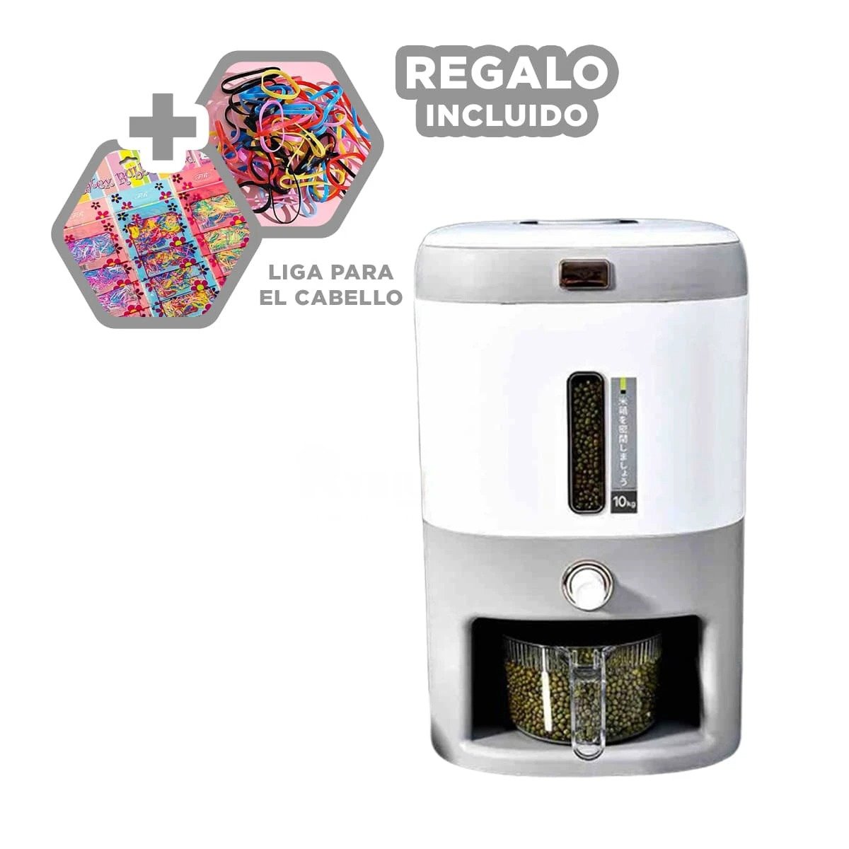 DISTRIBUIDOR PRÁCTICO ARROZ Y MENESTRAS 10KG PLOMO CON BLANCO Y+LIGAS REGALO - 2