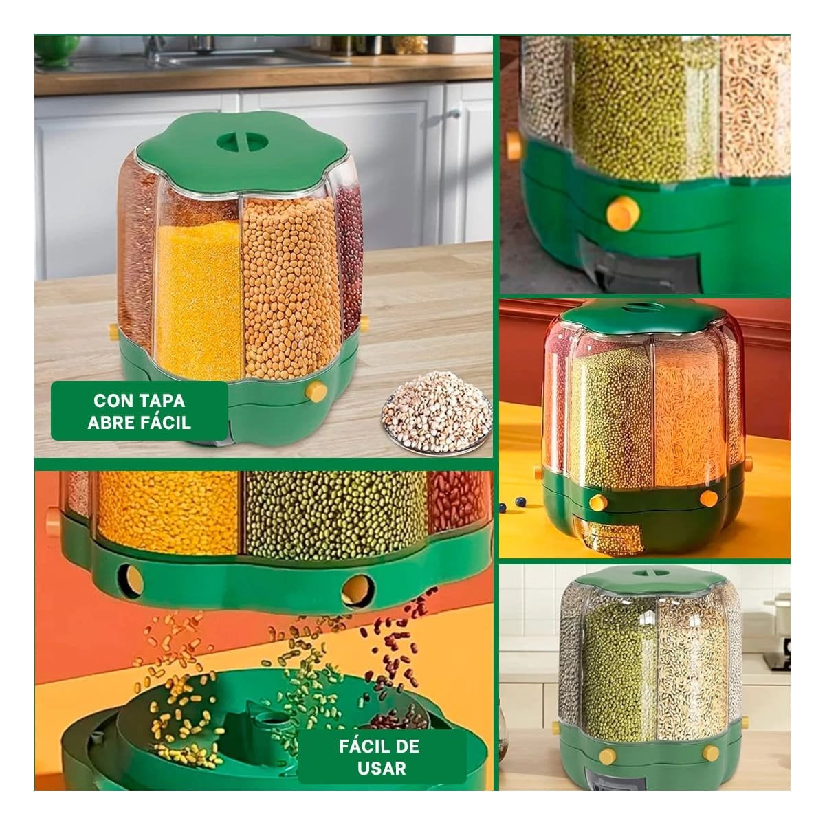 DISPENSADOR GIRATORIO VERDE 9 KG PARA LA UTILIDAD DE HIJOS SANOS Y+LIGAS REGALO - 1