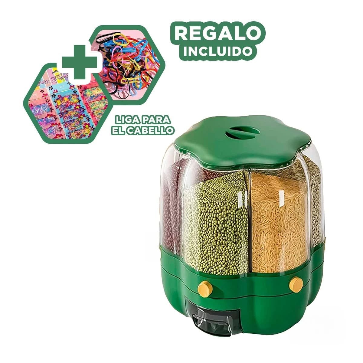 DISPENSADOR GIRATORIO VERDE 9 KG PARA LA UTILIDAD DE HIJOS SANOS Y+LIGAS REGALO - 2