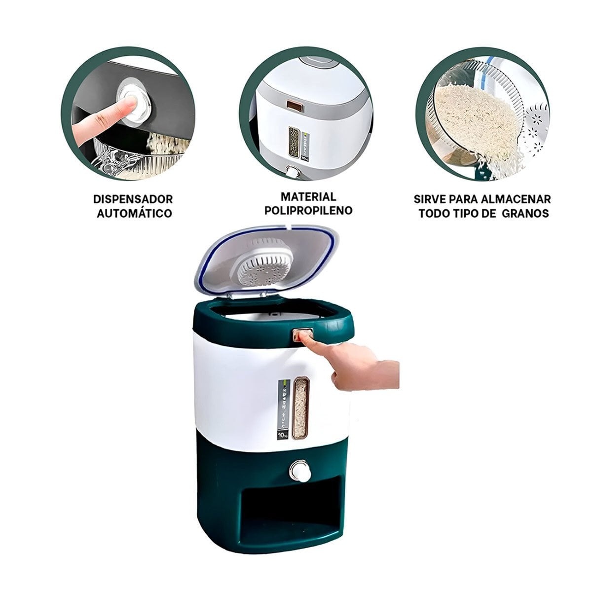 DISPENSADOR MULTIUSO VERDE PARA ARROZ Y CEREALES CON BASE ANTIDESLIZANTE Y+POST IT - 5
