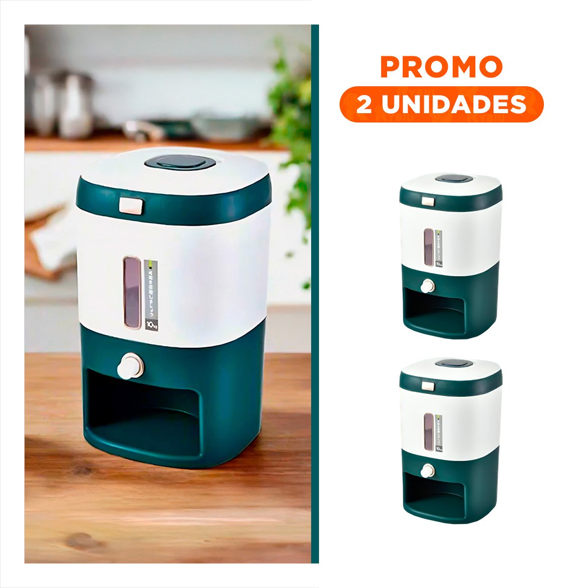 PACK2 EXPENDEDOR PARA ARROZ Y MENESTRAS 10KG VERDE CON BLANCO Y+REGALO STICKER - 1