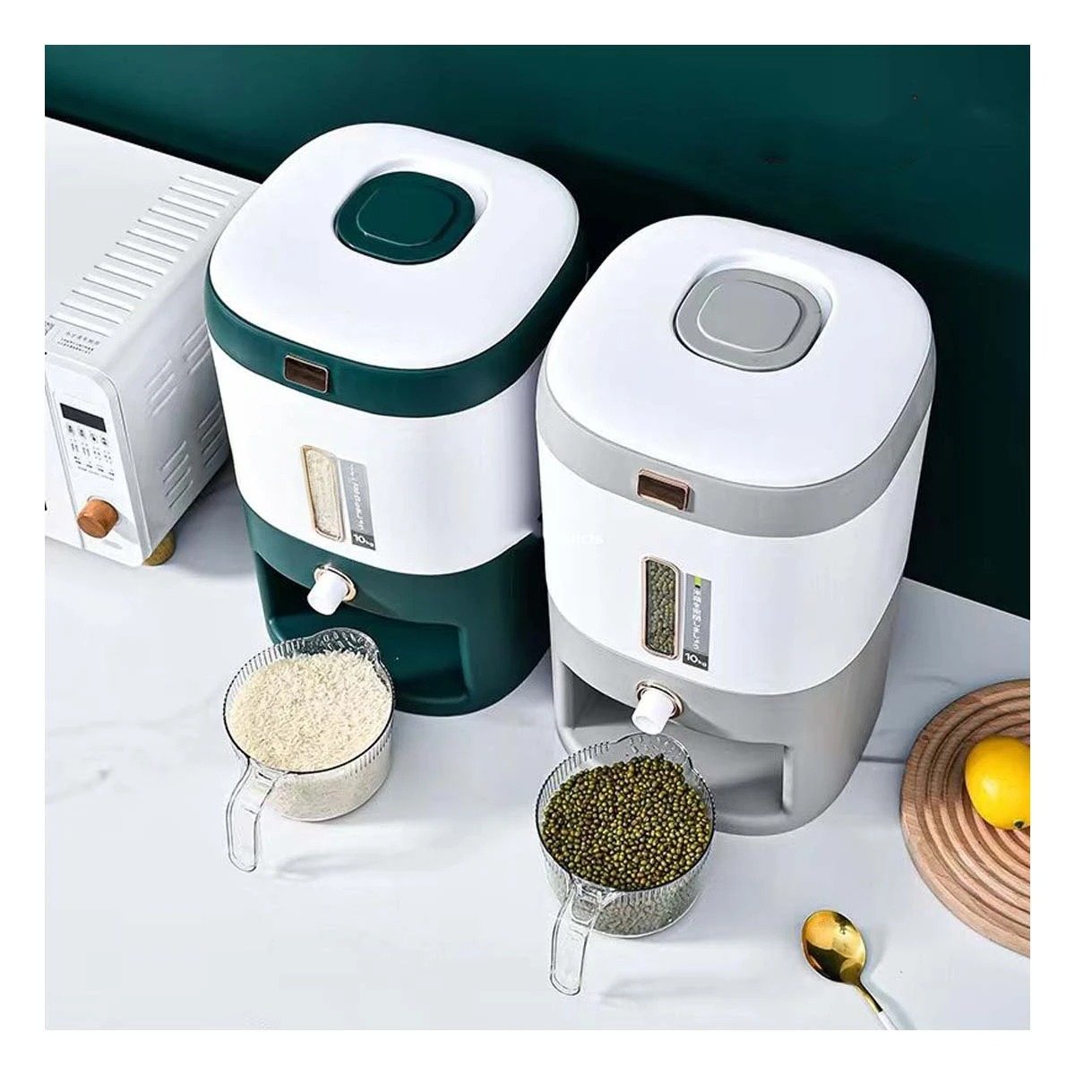PACK2 EXPENDEDOR PARA ARROZ Y MENESTRAS 10KG VERDE CON BLANCO Y+REGALO STICKER - 3
