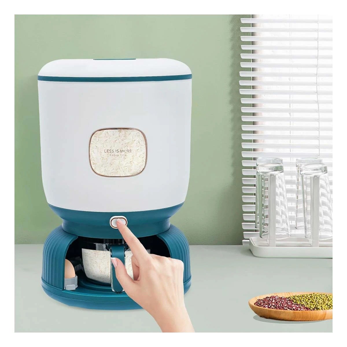 DISTRIBUIDOR DE ARROZ Y LEGUMBRES 10KG CON CONTENEDOR HUEVOS VERDE CON BLANCO Y+REGALO STICKER - 5