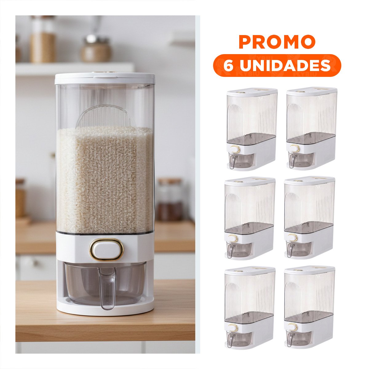 PACK6 DEPOSITO BLANCO USO DOMESTICO 39X16,5X33CM ARROZ GRANOS Y+REGALO STICKER - 1