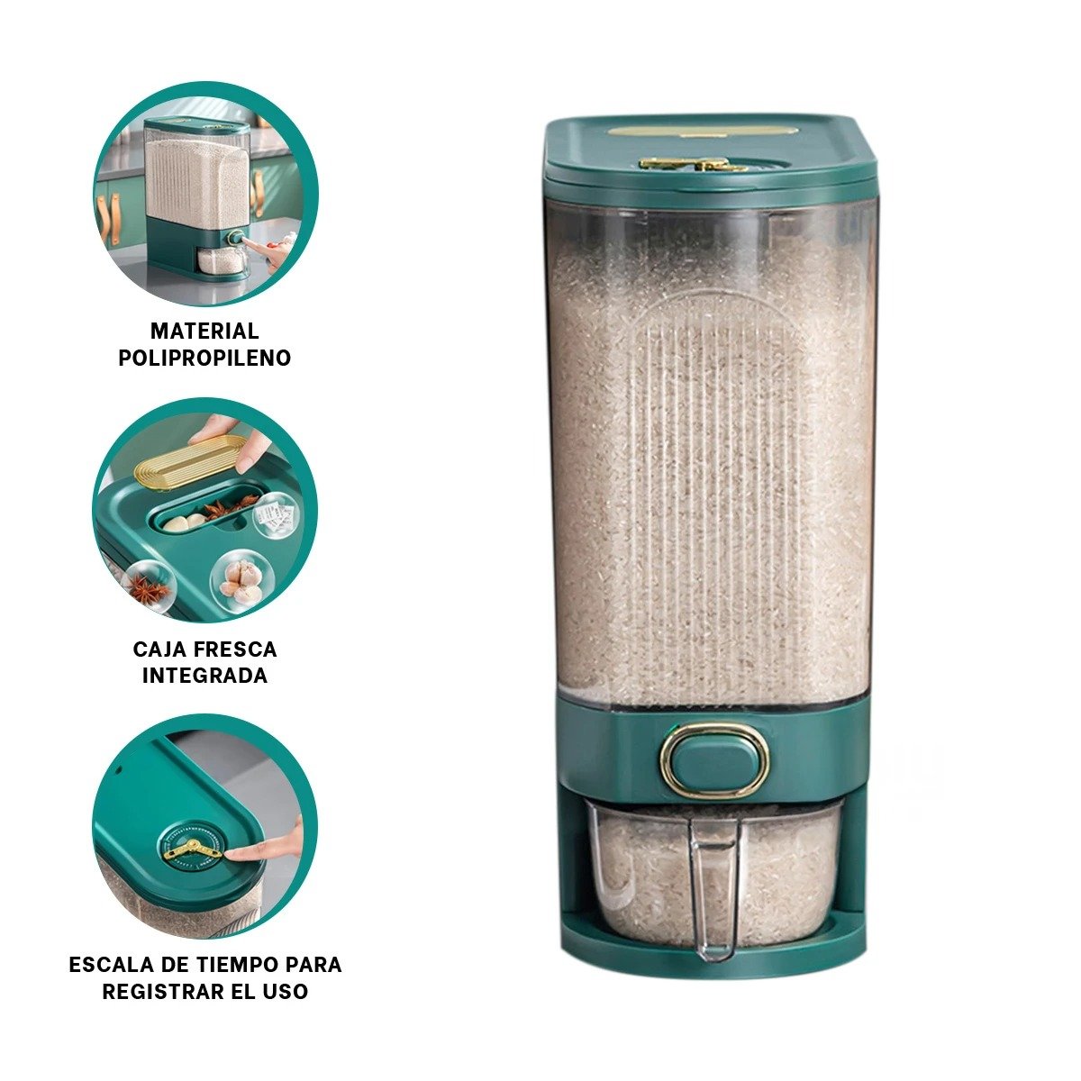 CONTENEDOR VERDE FORMATO VERTICAL DE DIMENSIONES DE 39X16,5X33CM PARA ARROZ Y+POST IT - 5