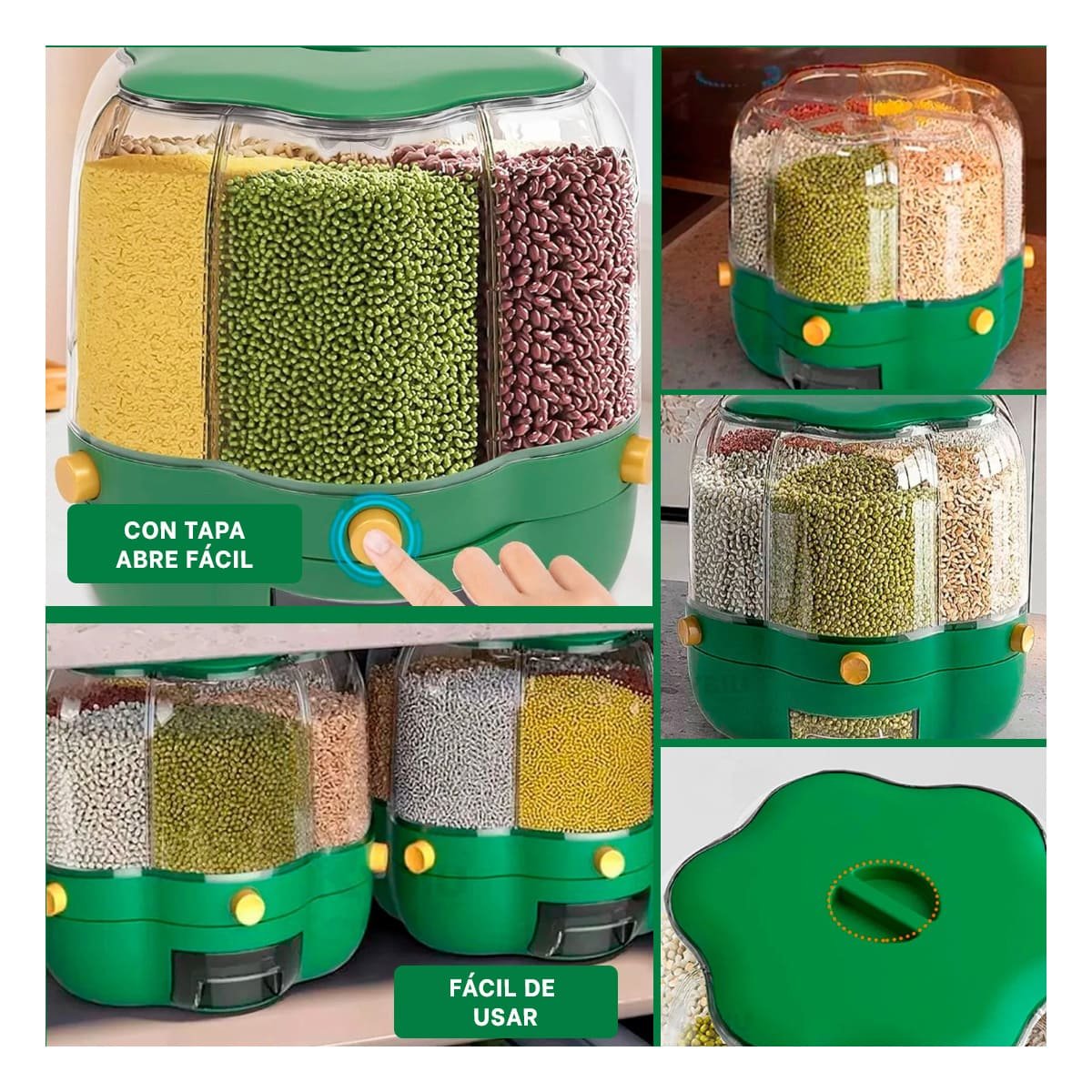 DISPENSADOR GIRATORIO VERDE 6 KG PARA LA UTILIDAD DE HIJOS SANOS Y+LIGAS REGALO - 1