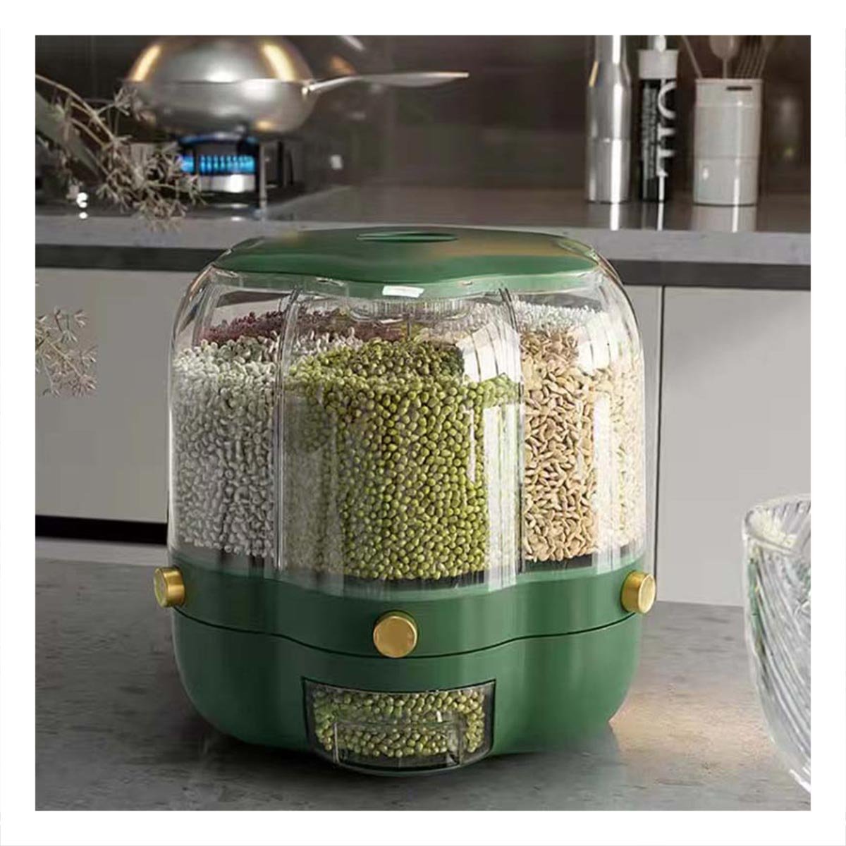 PACK2 ORGANIZADOR DE GRANOS VERDE 6 KG CON MUCHA CAPACIDAD EN SU MESA - 5