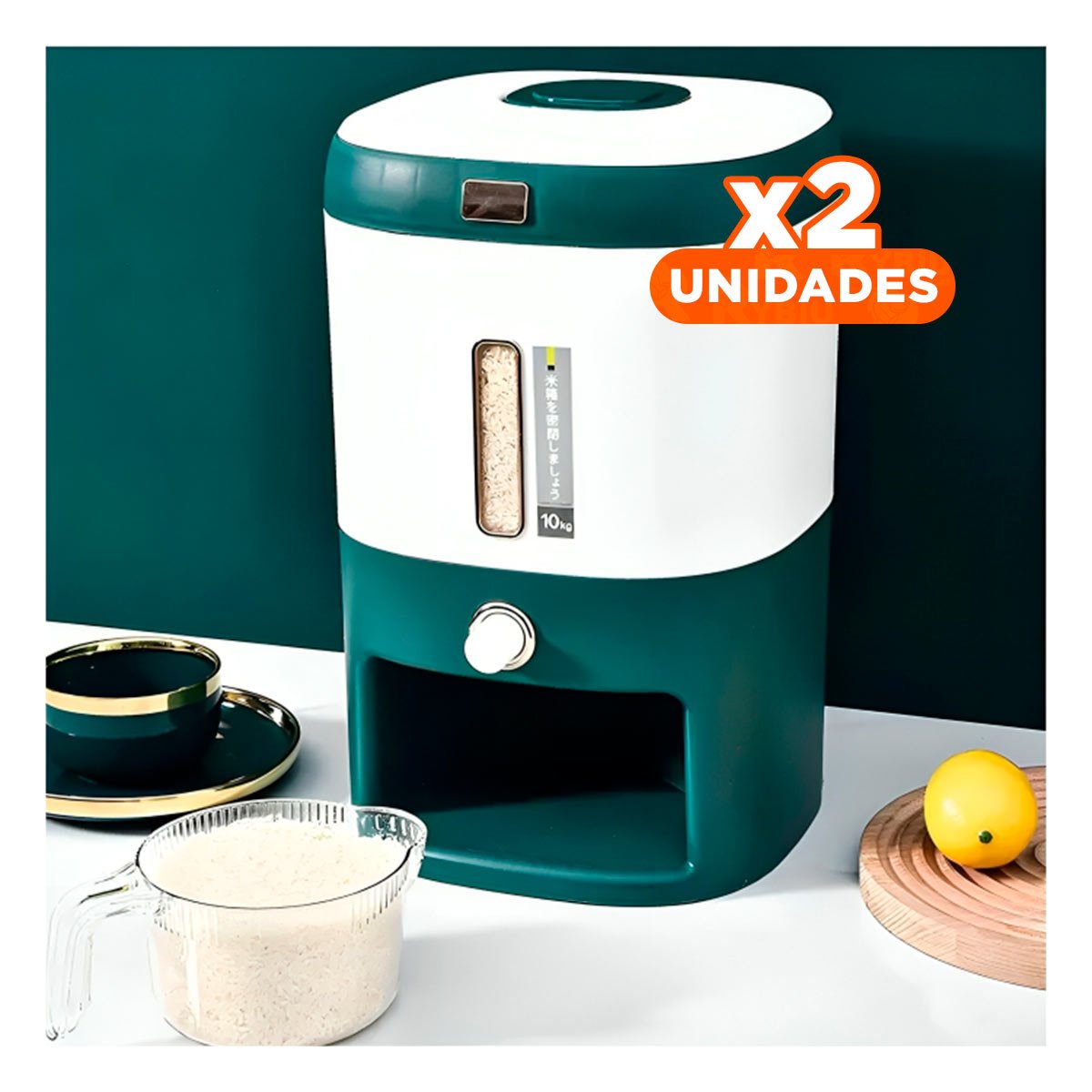PACK2 CONTENEDOR SEGURO VERDE PARA ARROZ Y CEREALES CON DOSIFICADOR Y+PAPEL REGALO - 1