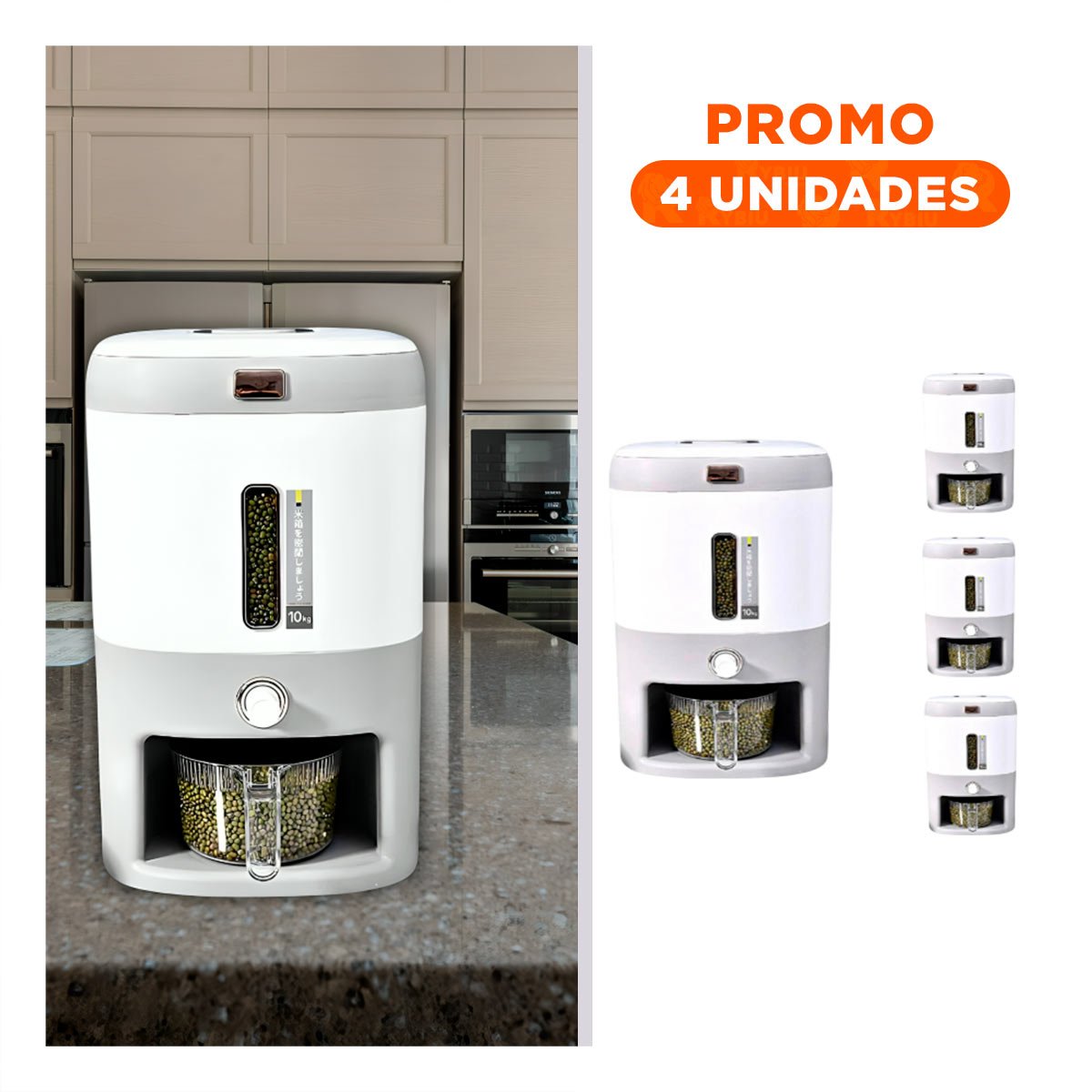 PACK4 CONTENEDOR DE ALIMENTOS PLOMO PARA ARROZ Y CEREALES USO DIARIO - 1