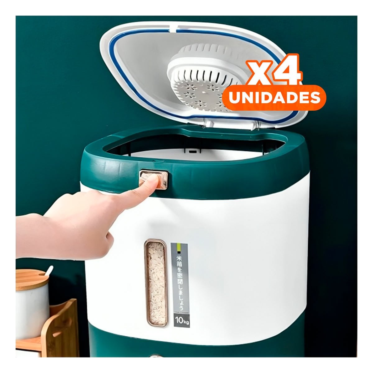 PACK4 CONTENEDOR FUNCIONAL VERDE PARA ARROZ Y CEREALES CON CIERRE Y+PAPEL REGALO - 1