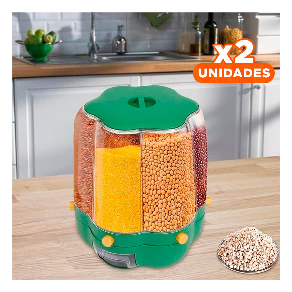 PACK2 ORGANIZADOR DE GRANOS VERDE 9 KG DE ESTILO MODERNO EN SU VIVIENDA Y+PAPEL REGALO - 1